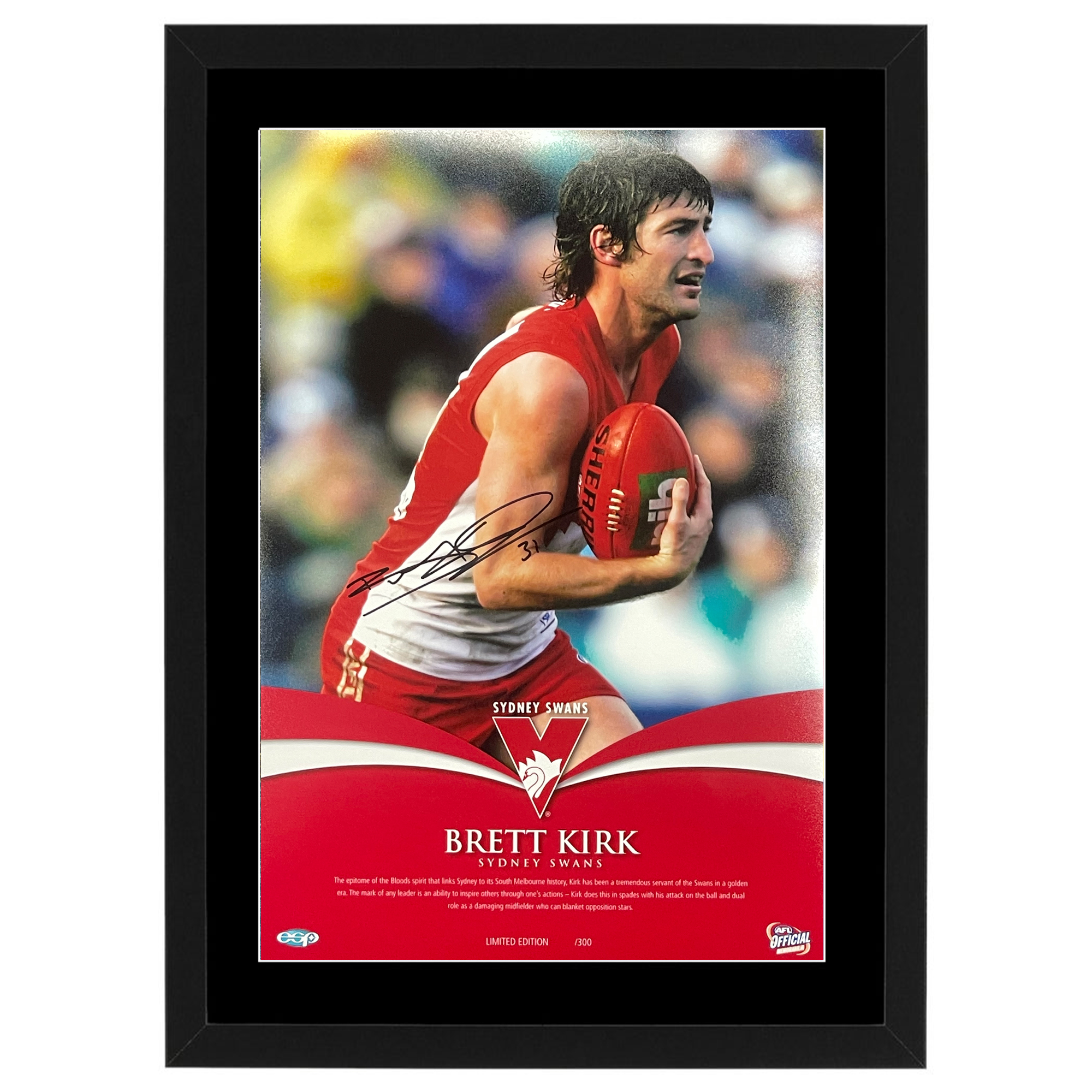 Sydney Swans – Brett Kirk Signed & Framed Hero Shot Print