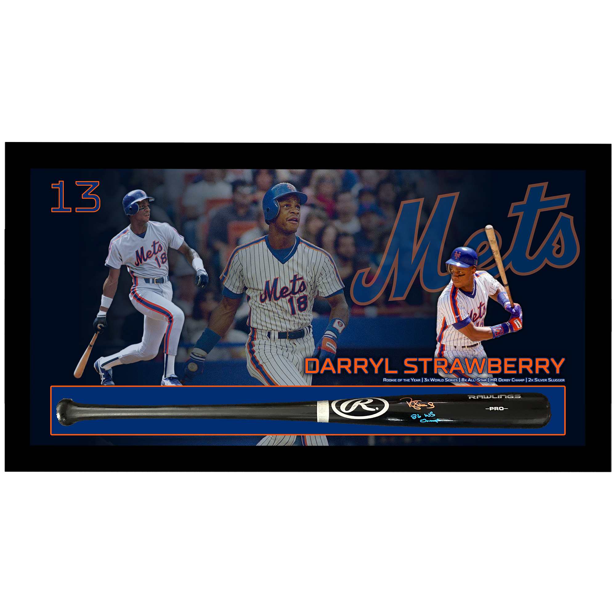 Baseball – Darryl Strawberry Signed & Framed Rawlings Pro B...