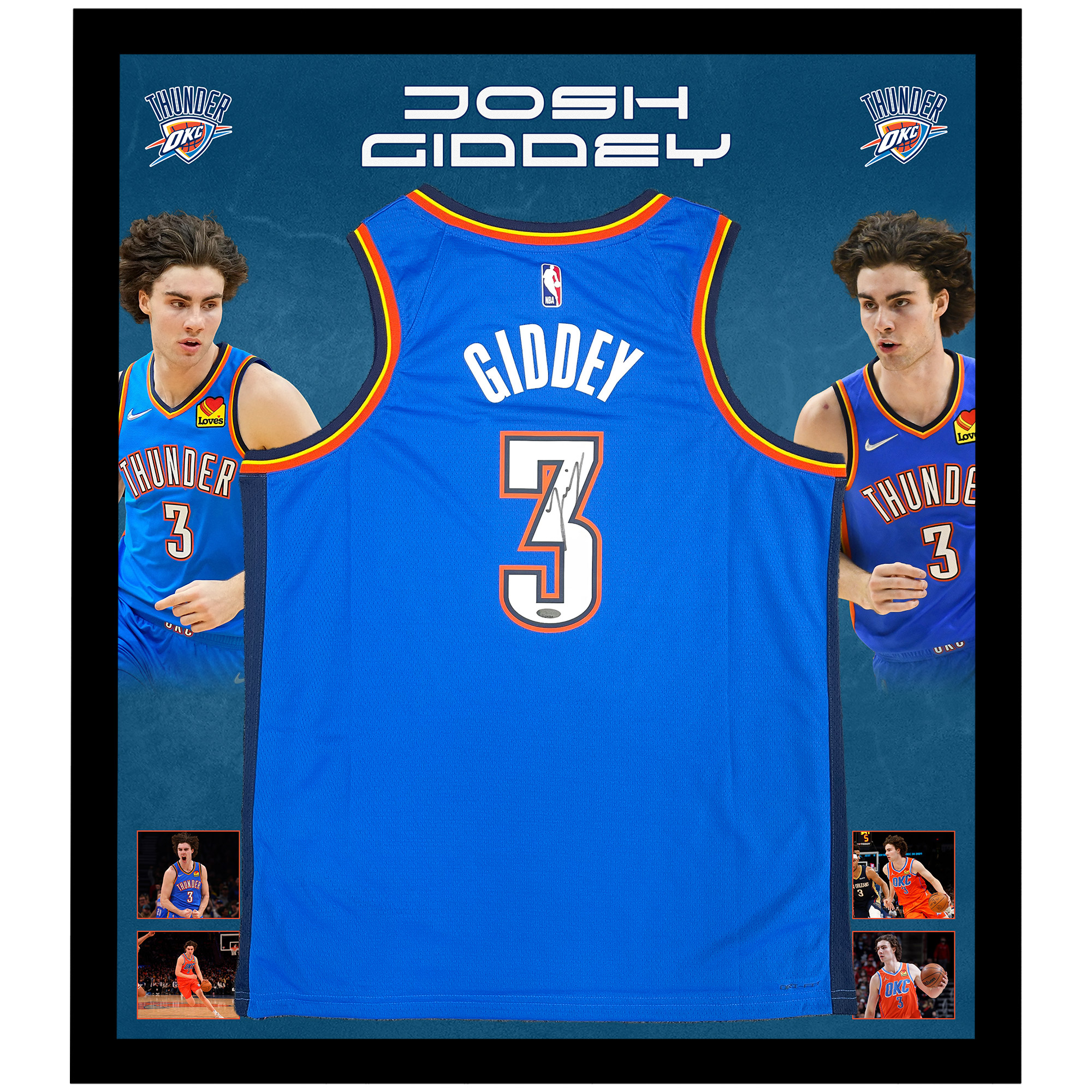 Basketball – Josh Giddey Signed & Framed Blue OKC Jersey