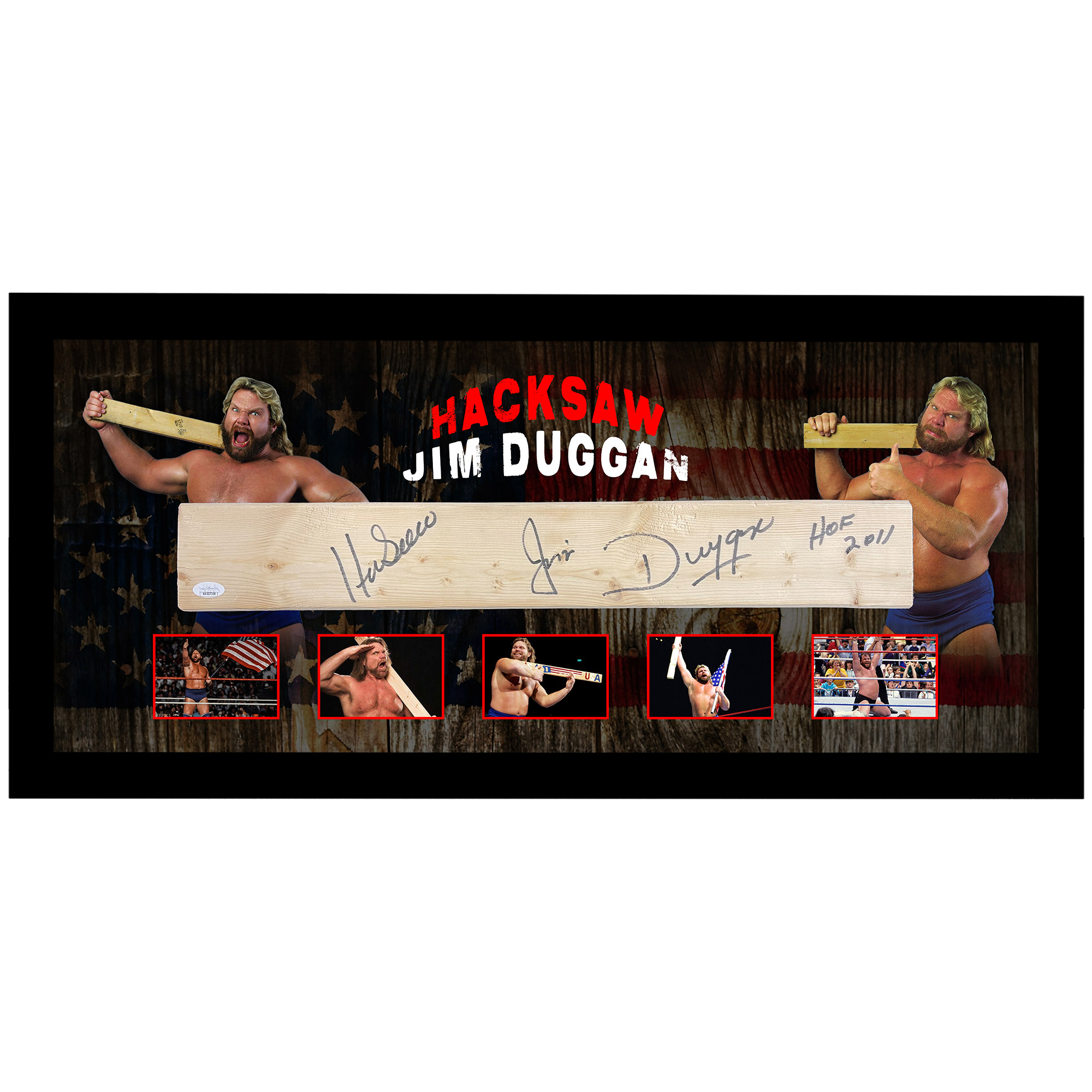 WWE – Hacksaw Jim Duggan Signed & Framed Wood 2 by 4 (JSA H...