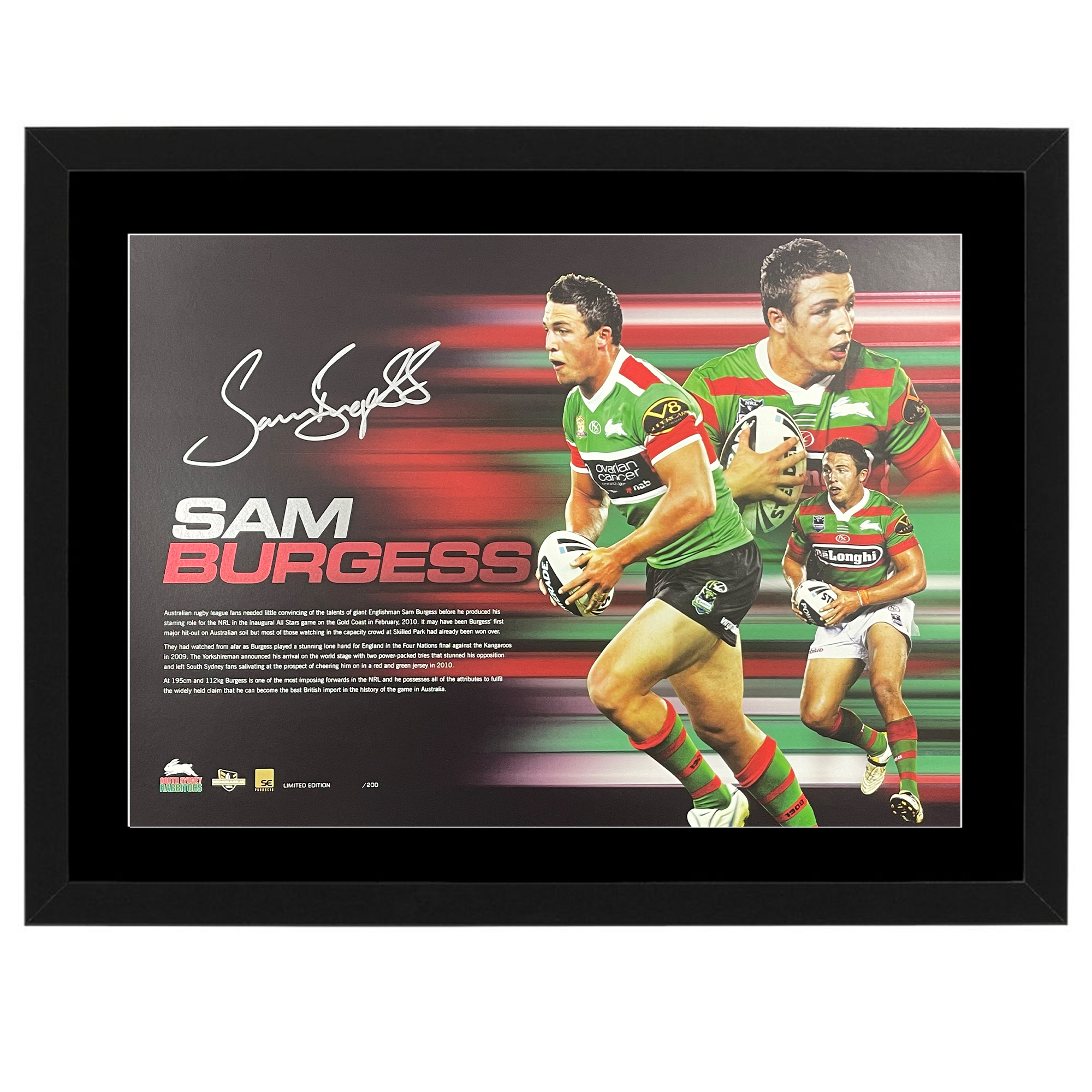 South Sydney Rabbitohs – Sam Burgess Signed & Framed Tribut...