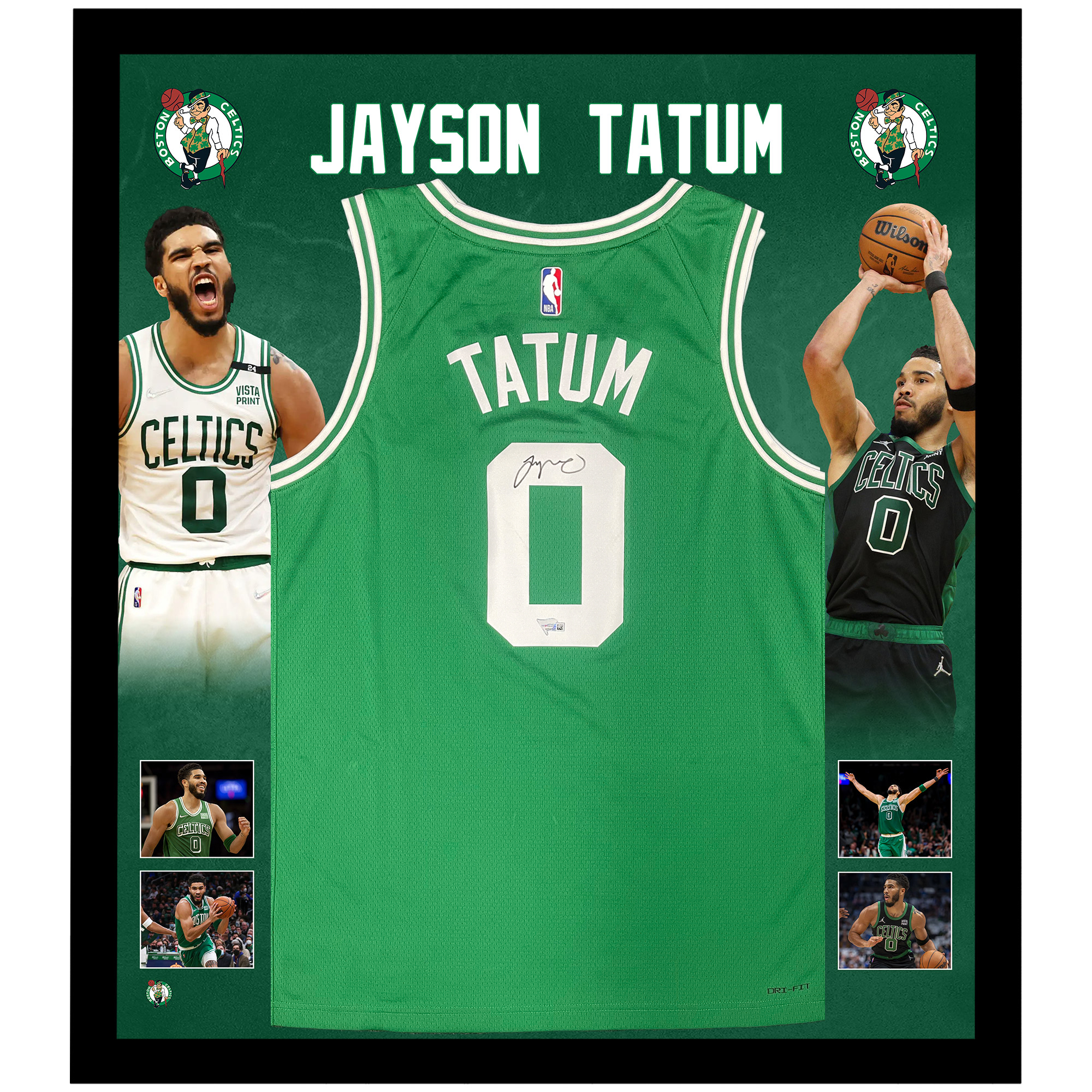 Jayson Tatum Autograph Jersey Green Framed 37x45