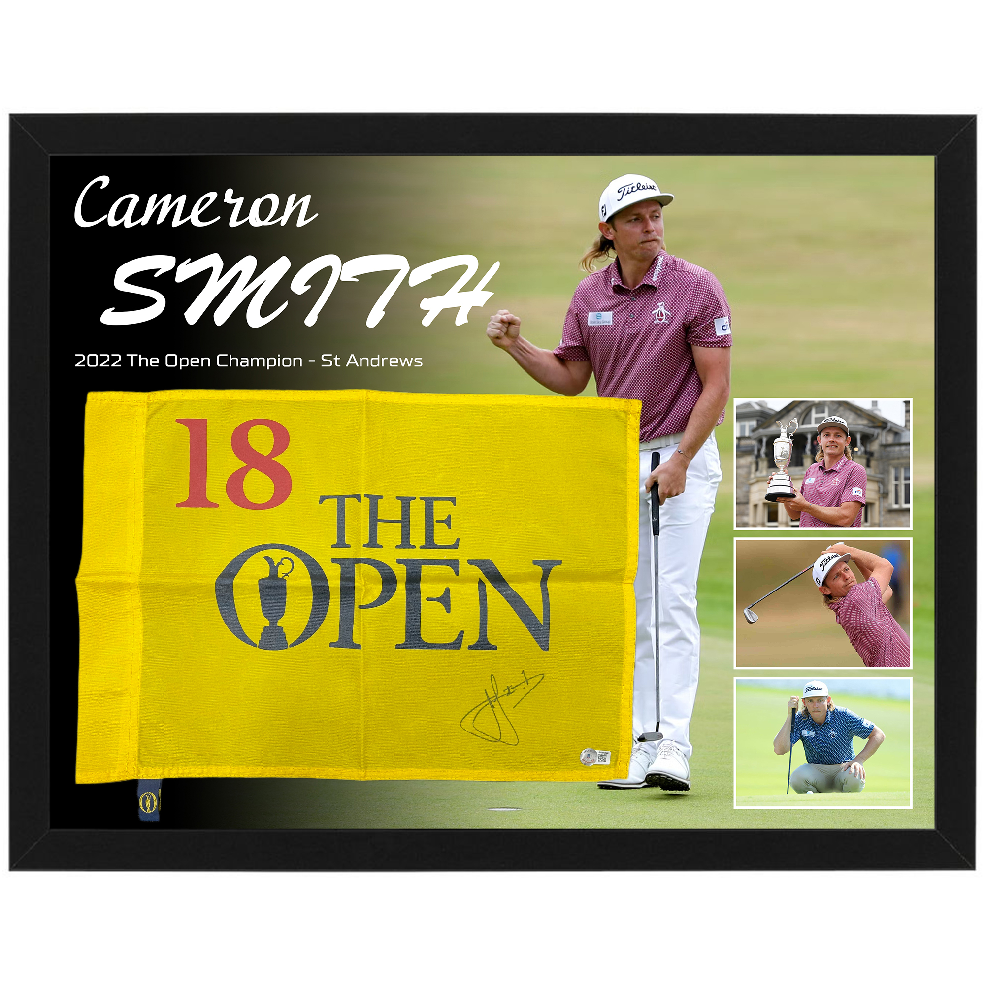 Golf – Cameron Smith Signed & Framed 2022 The Open Pin Flag...