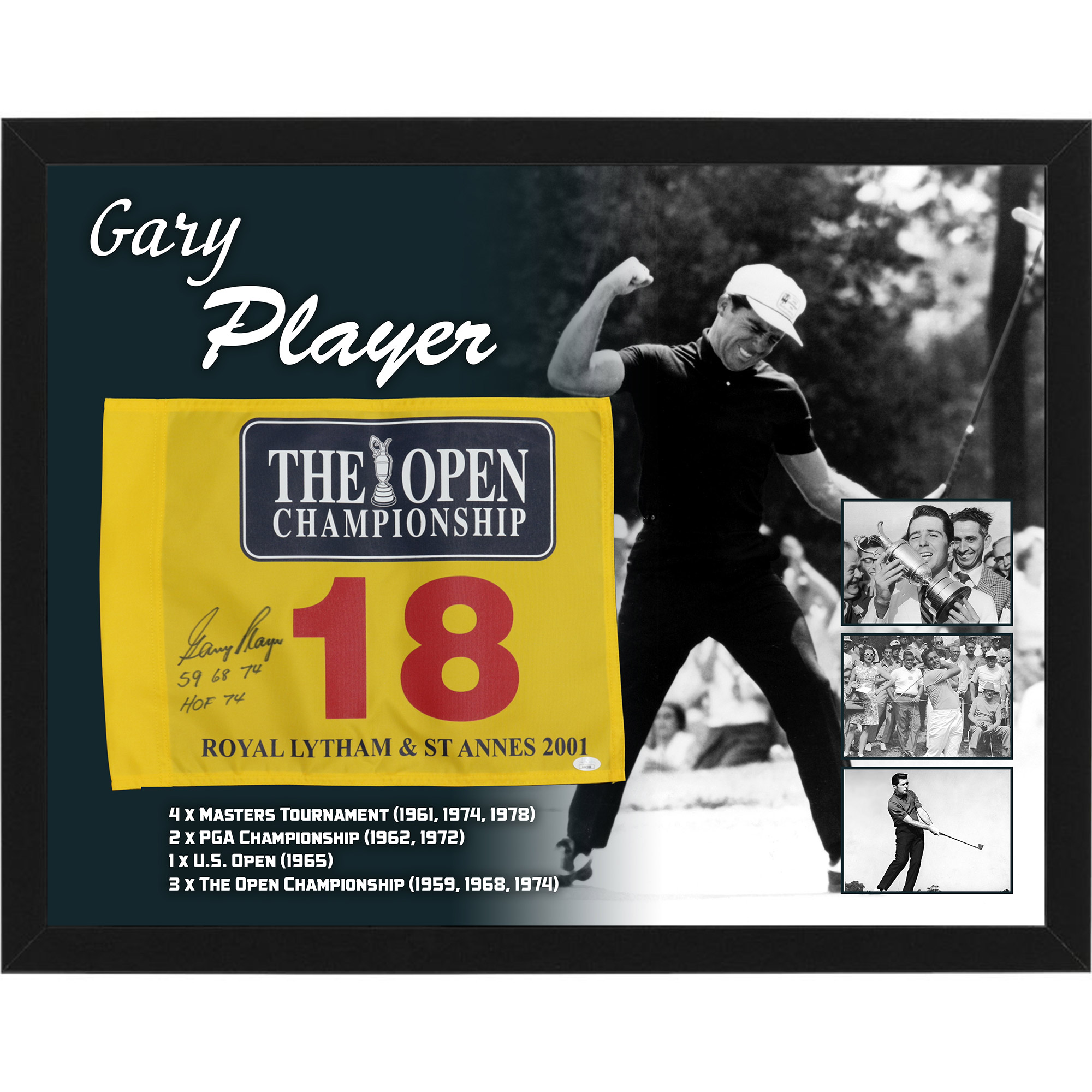 Golf – Gary Player Signed & Framed British Open Pin Flag (J...