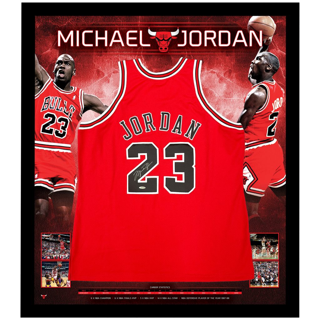 Michael Jordan Signed & Framed Chicago Bulls Black Jersey UDA COA