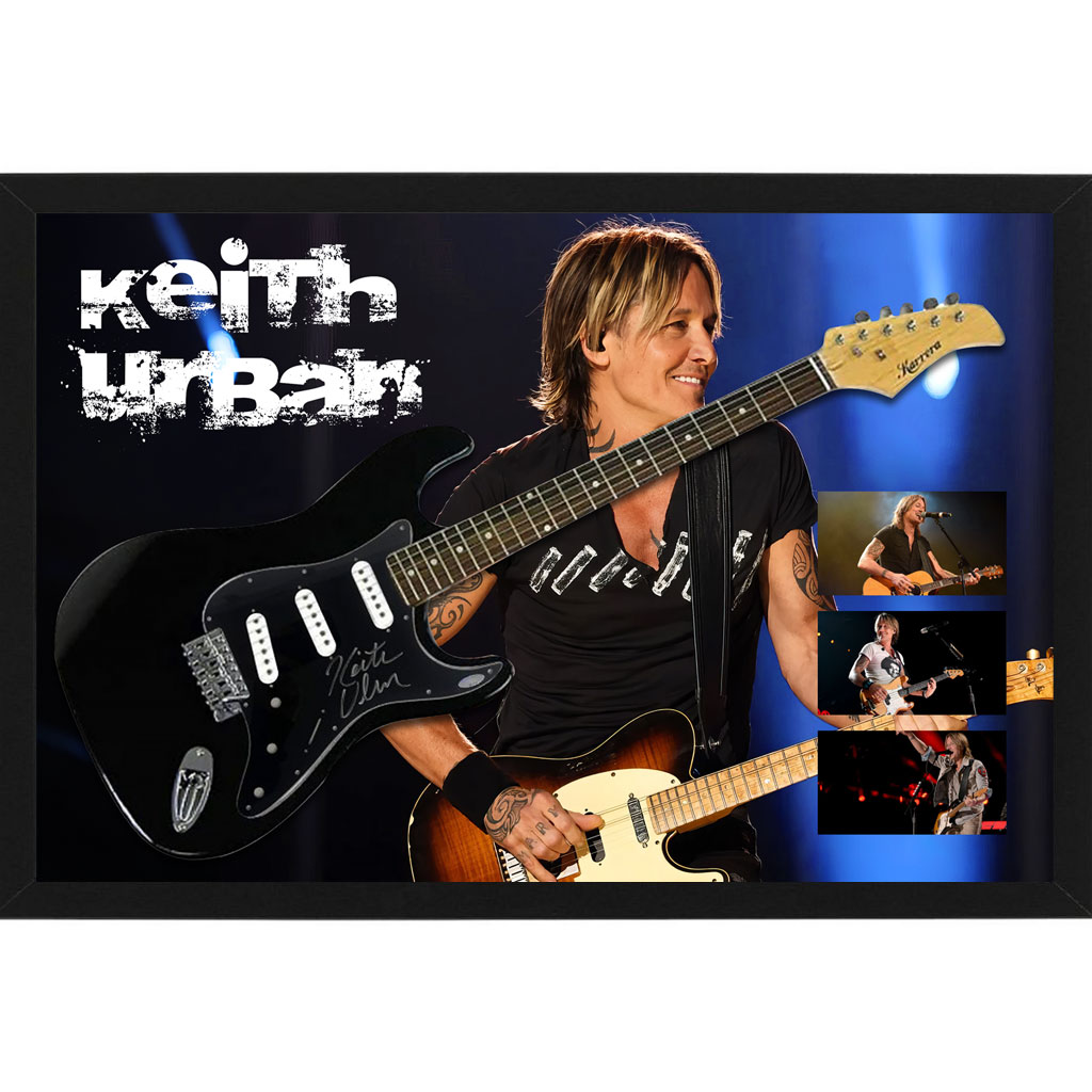 Music – Keith Urban Hand Signed & Framed Full Size Guitar w...