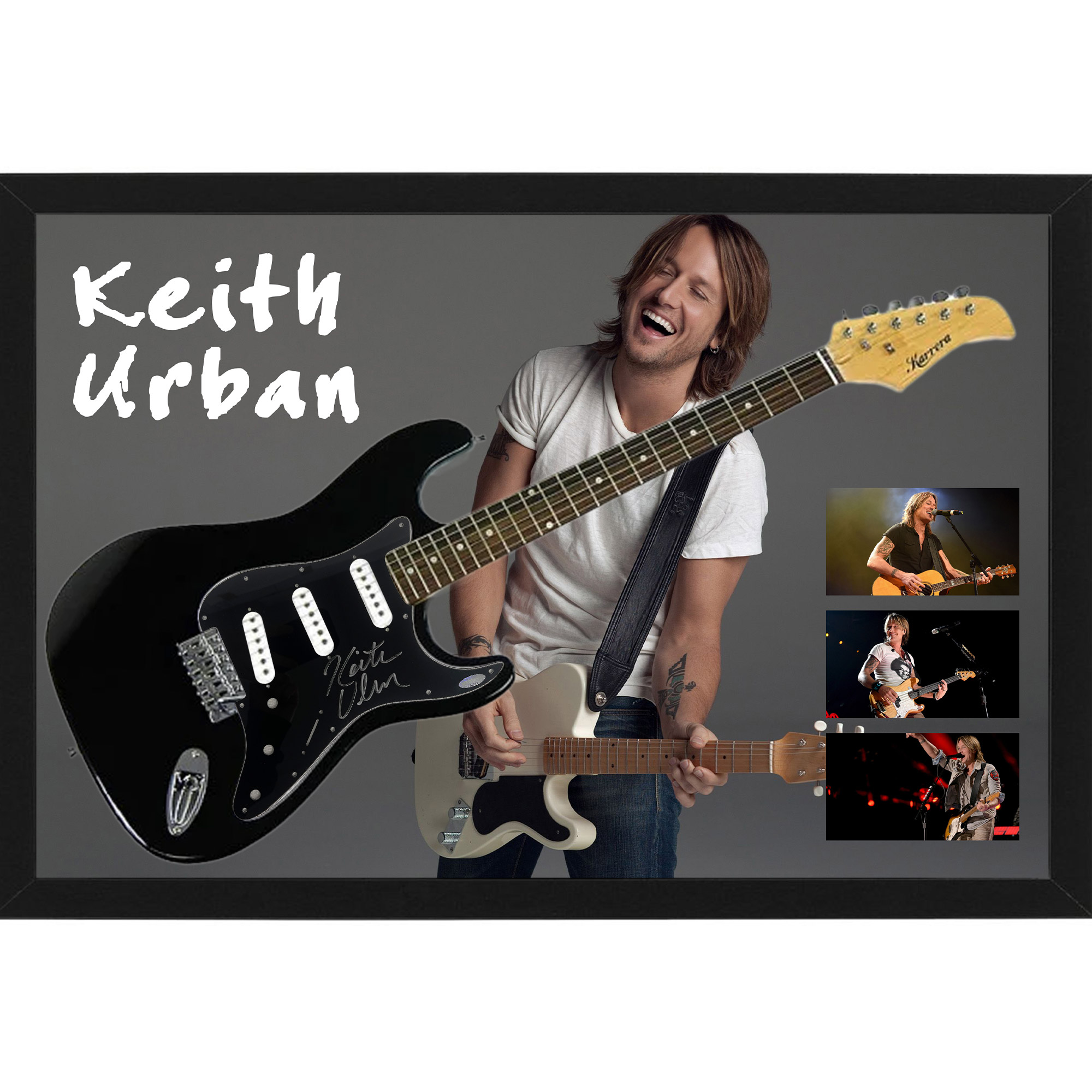 Music – Keith Urban Hand Signed & Framed Full Size Guitar w...