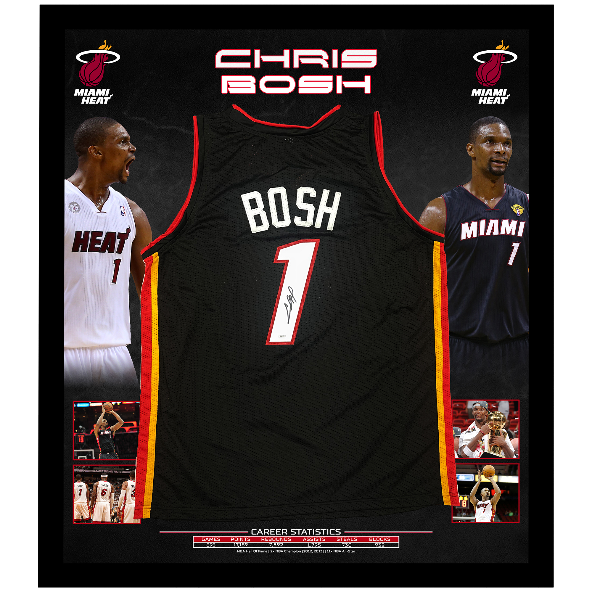 Basketball – CHRIS BOSH Signed & Framed Miami Heat Jersey (...