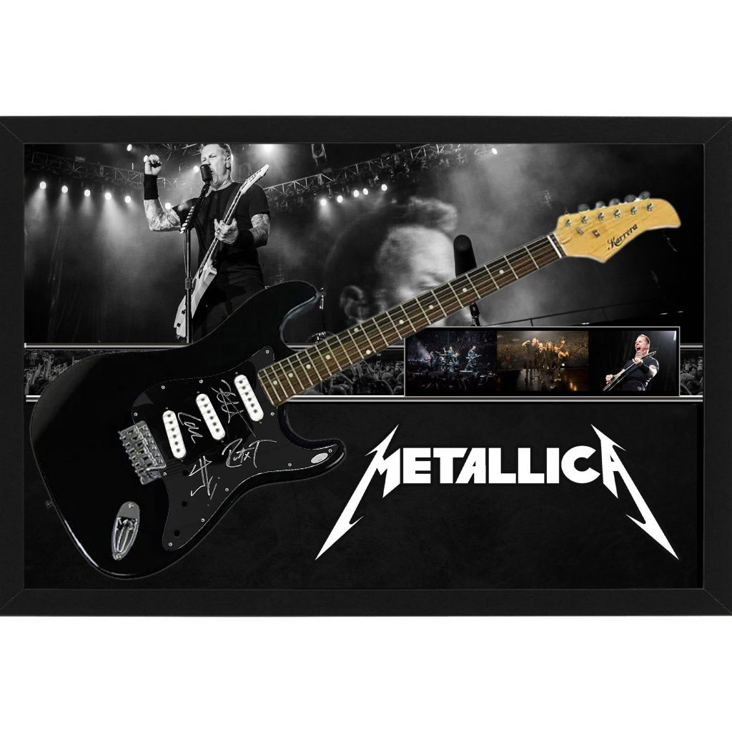 Music – Metallica Signed & Framed Guitar with Custom Backdr...