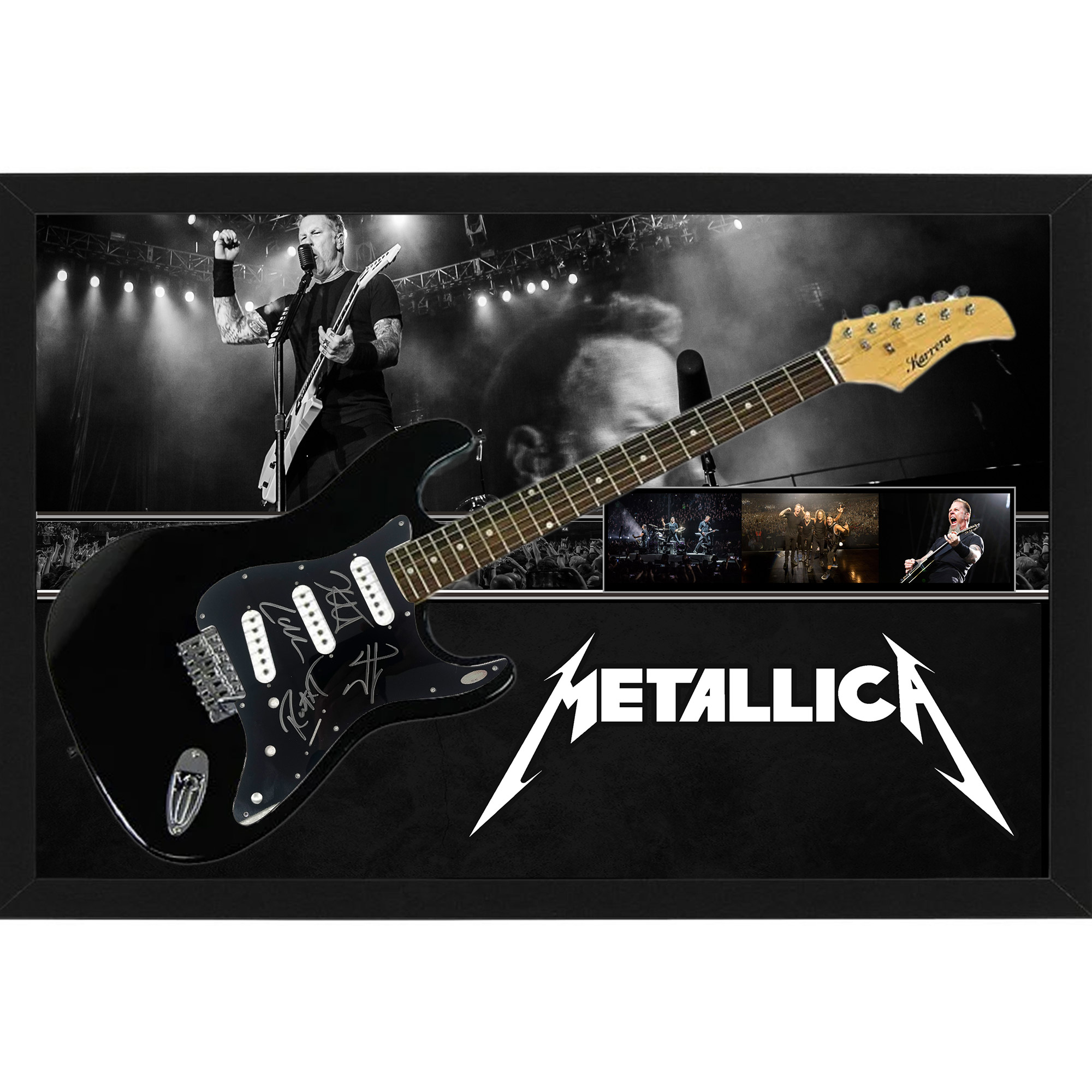 Music – Metallica Signed & Framed Guitar with Custom Backdr...