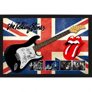 Music - The Rolling Stones Hand Signed & Framed Full Size Guitar with Custom Backdrop