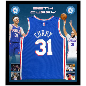 Basketball - SETH CURRY Signed & Framed Philadelphia 76ers Jersey (JSA & USA SM COA)