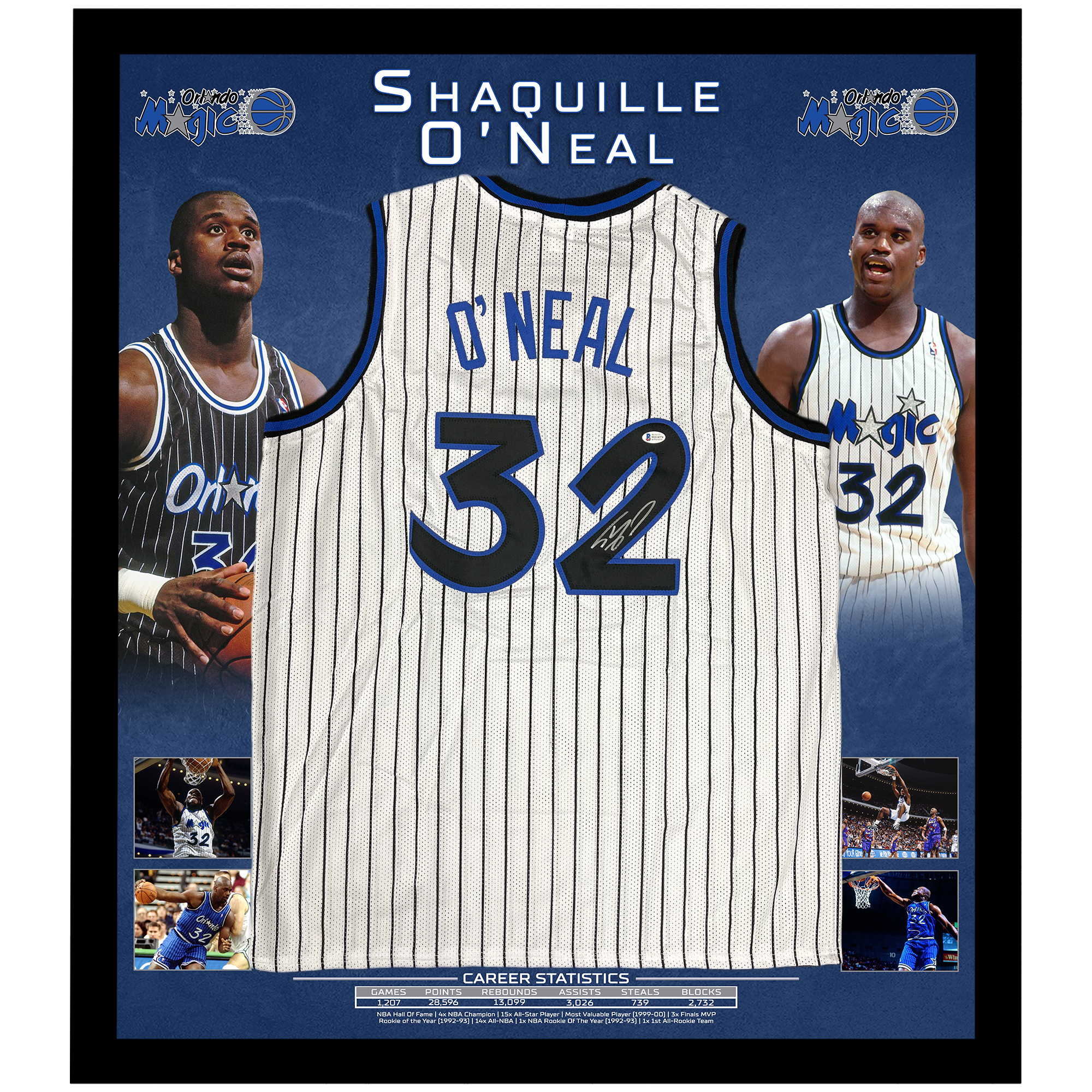 Basketball – Shaquille O’Neal Signed & Framed White O...