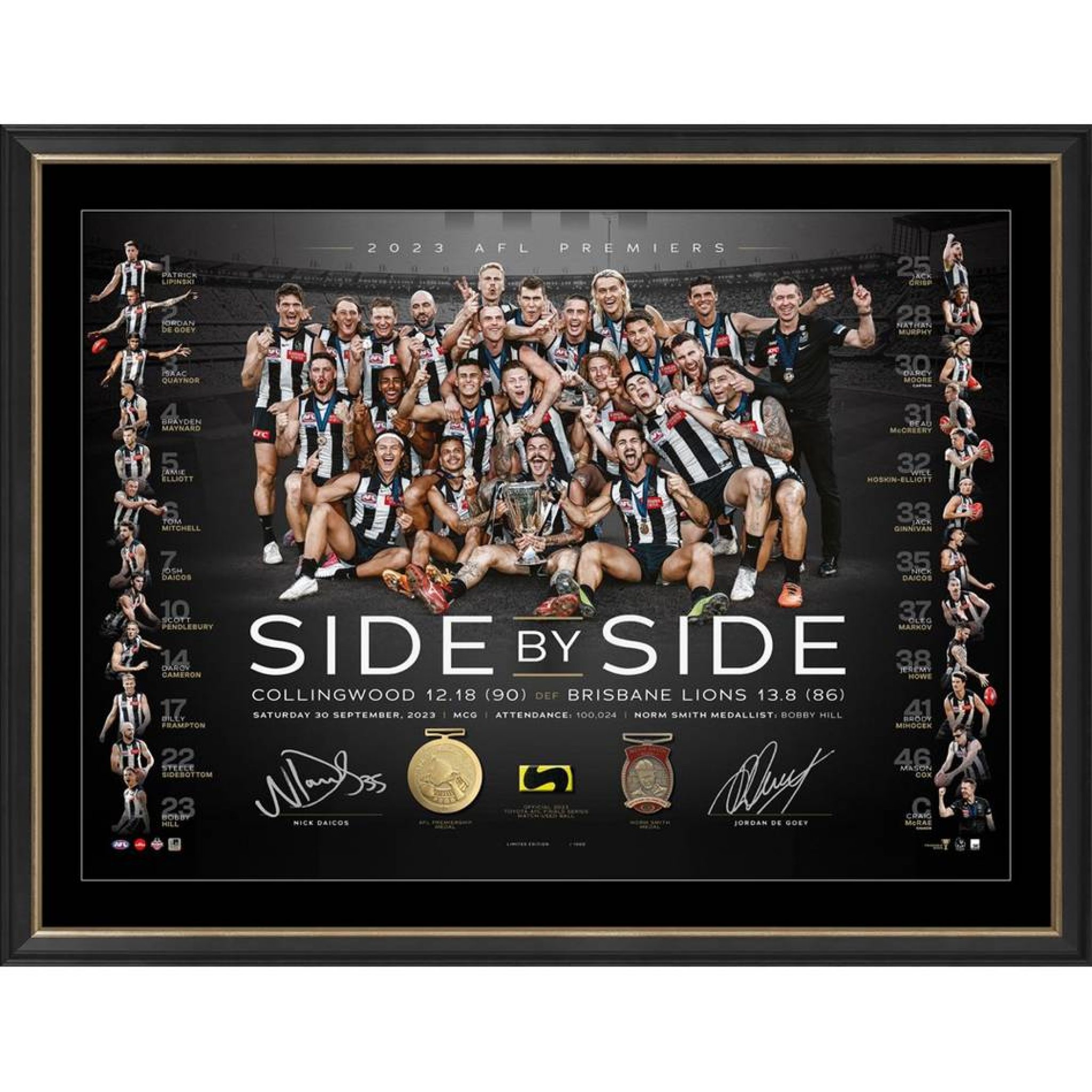 COLLINGWOOD MAGPIES NICK DAICOS AND JORDAN DE GOEY 2023 PREMIERS DUAL