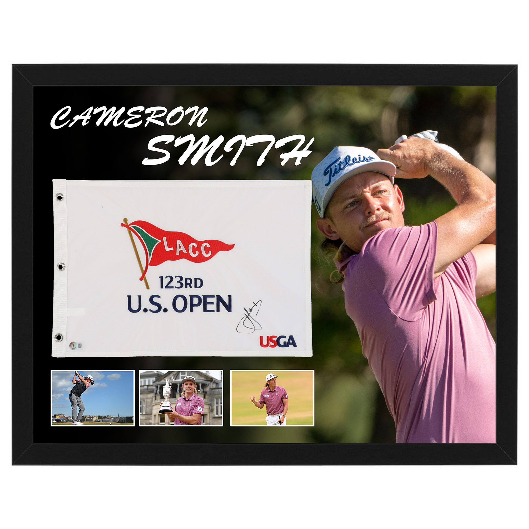Golf – Cameron Smith Signed & Framed Golf Pin Flag (Beckett...