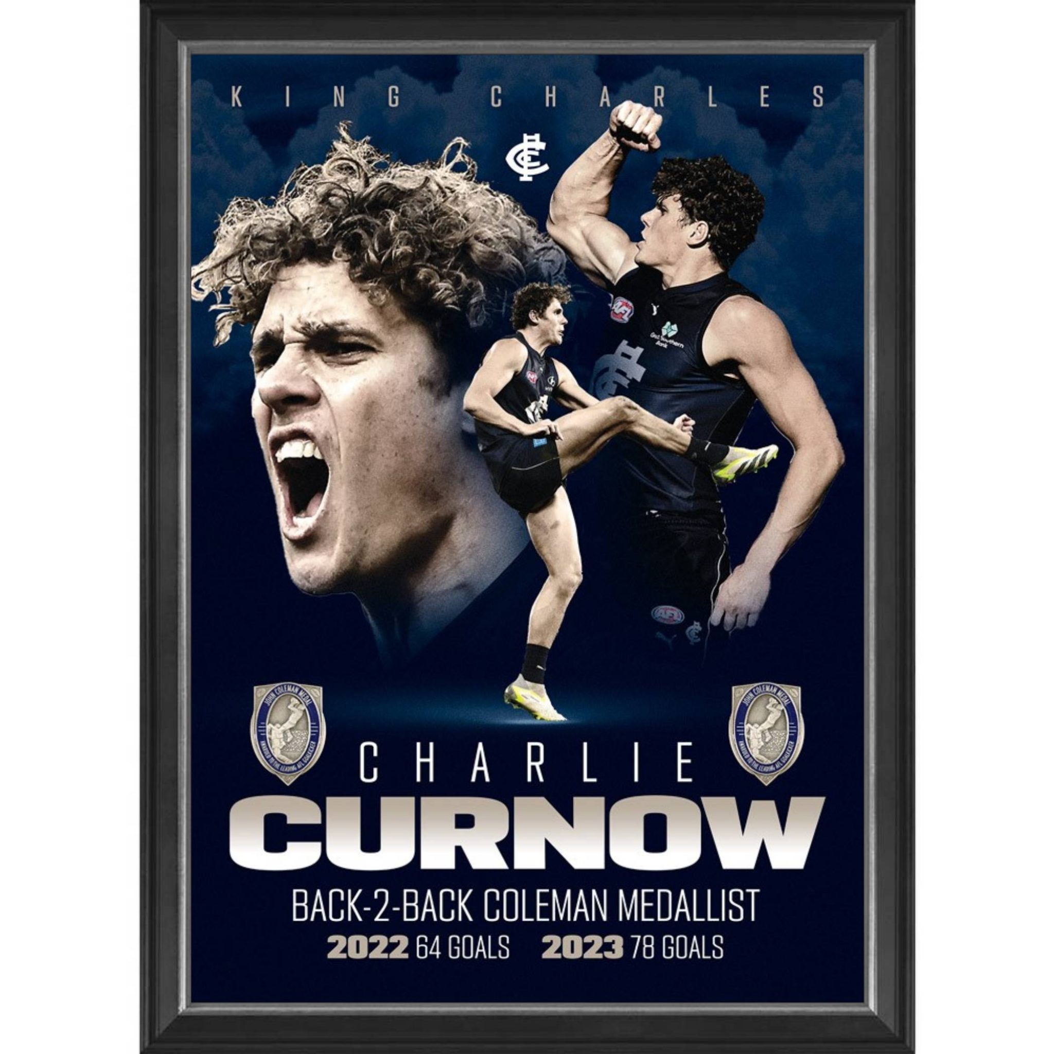 Carlton Blues Charlie Curnow 2023 Coleman Medal Back To Back Framed