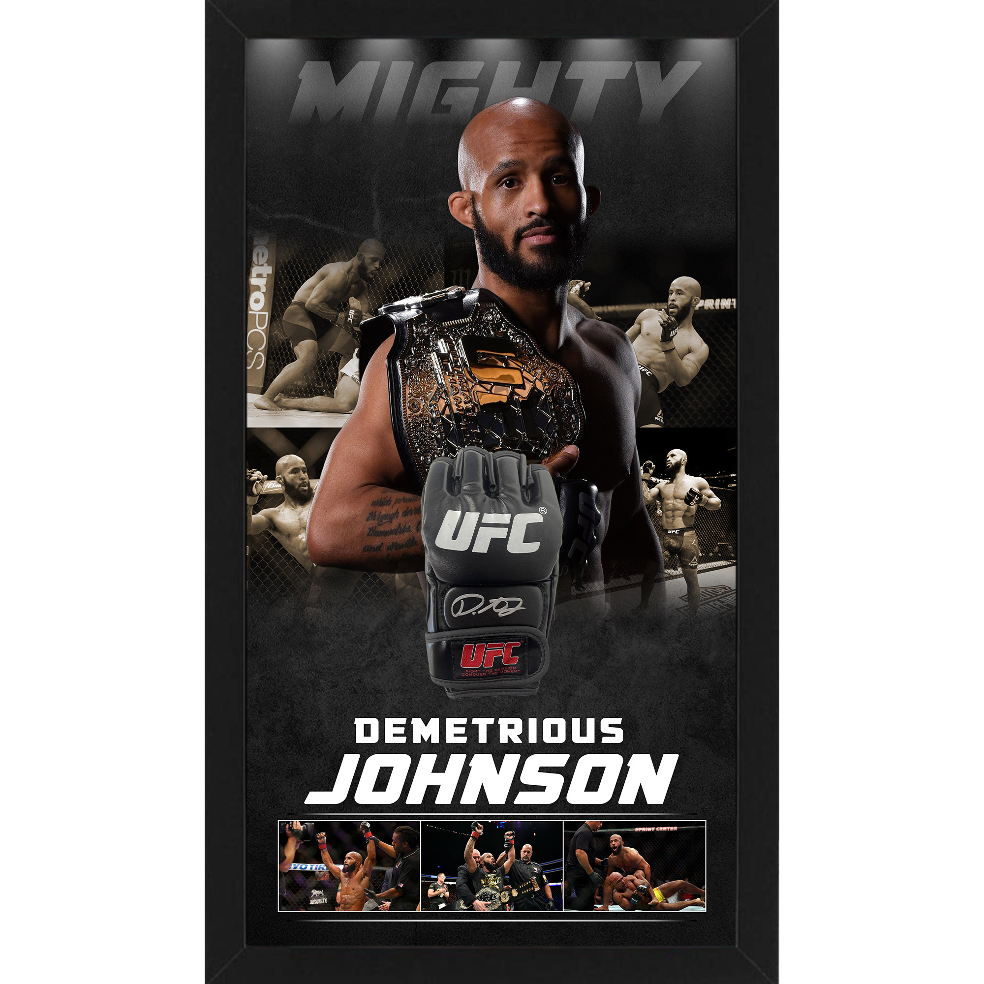 UFC – Demetrious Johnson Signed & Framed UFC Glove (Beckett...