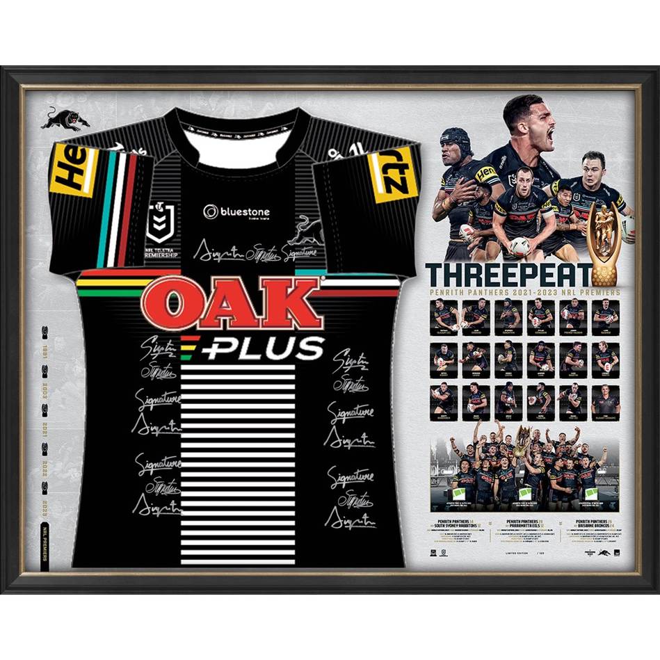 PENRITH PANTHERS 2023 PREMIERS TEAM SIGNED SPLIT JERSEY