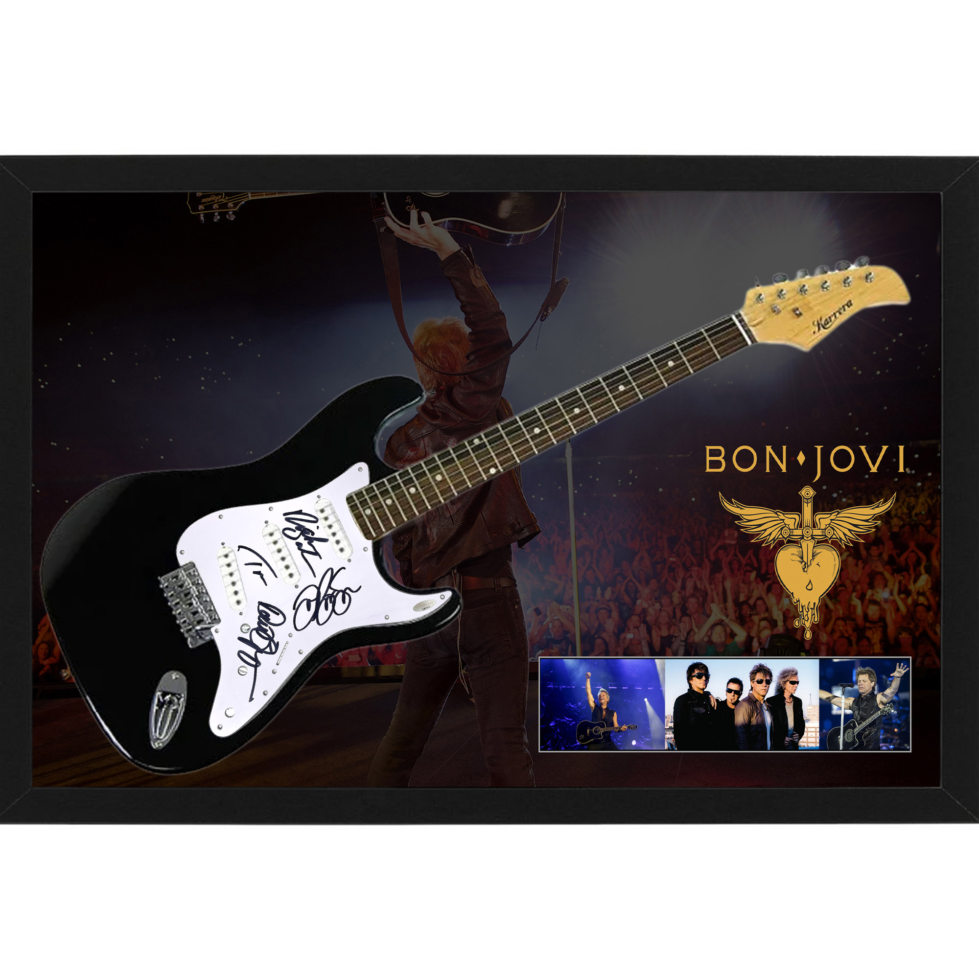 Music – Bon Jovi Band Signed & Framed Guitar with Custom Backdr...