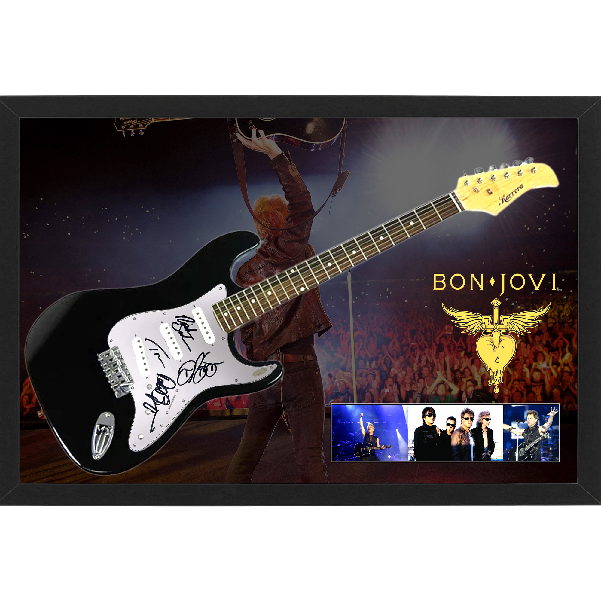 Music – Bon Jovi Band Signed & Framed Guitar With Backdrop #365...