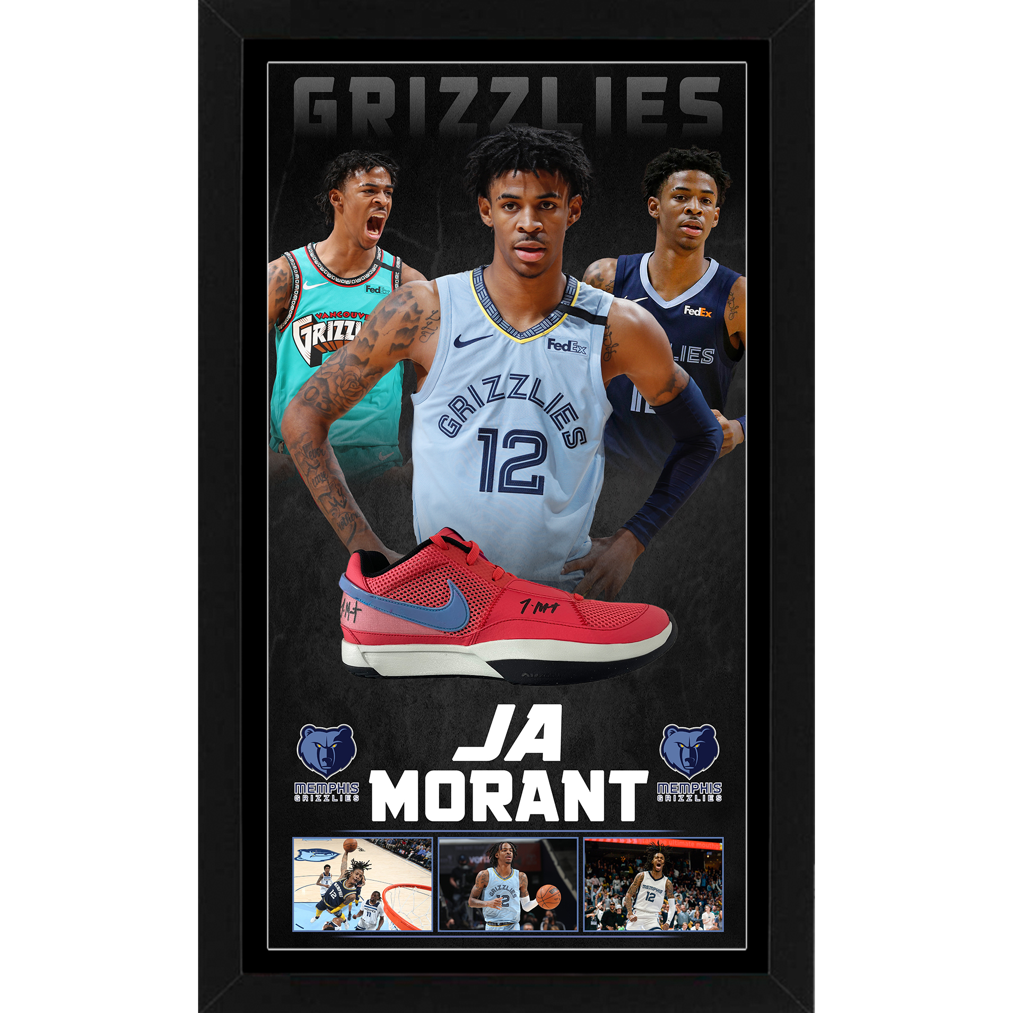 Basketball – JA MORANT Signed & Framed Nike JA 1 Basketball...