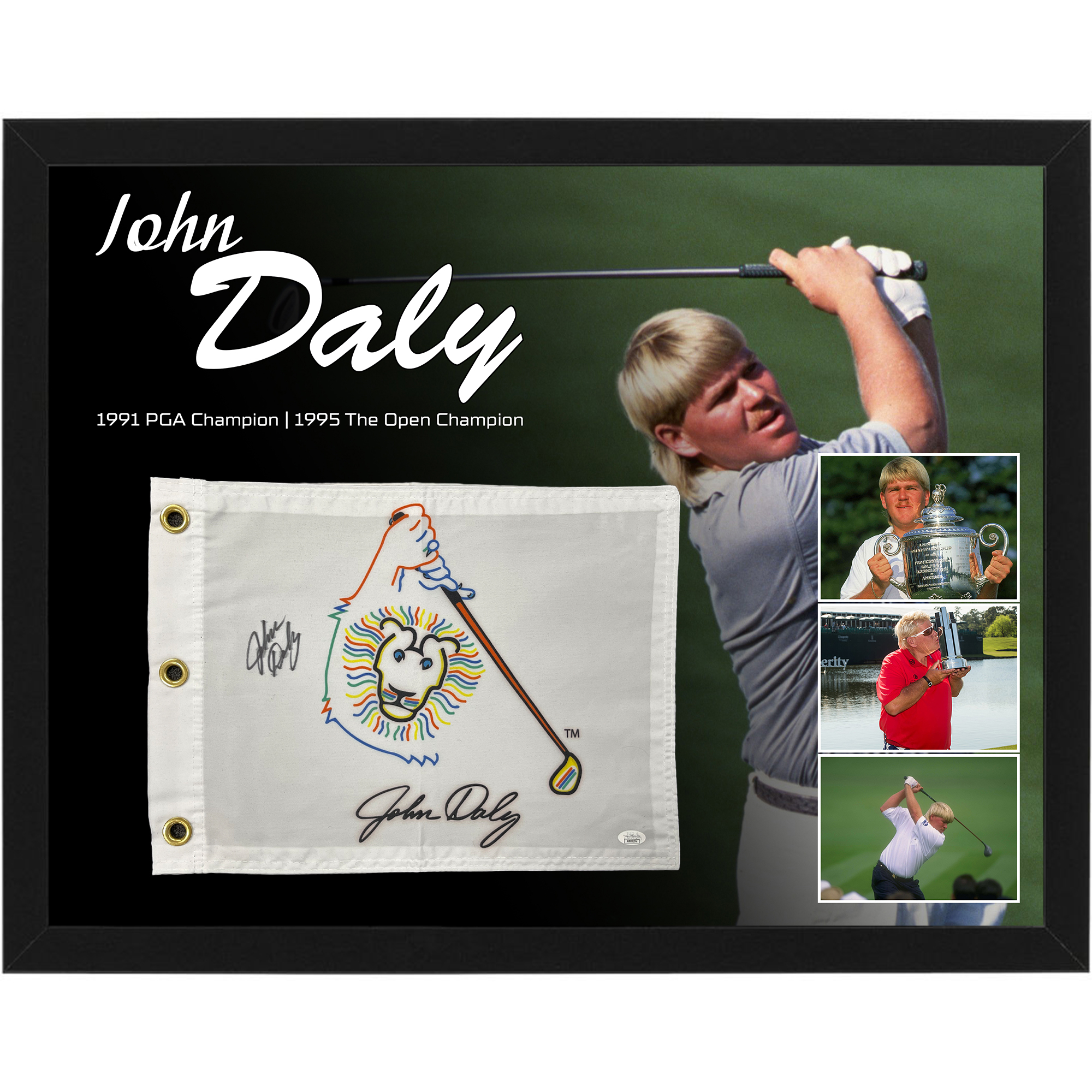 Golf – John Daly Signed & Framed Daly Logo Pin Flag (JSA CO...