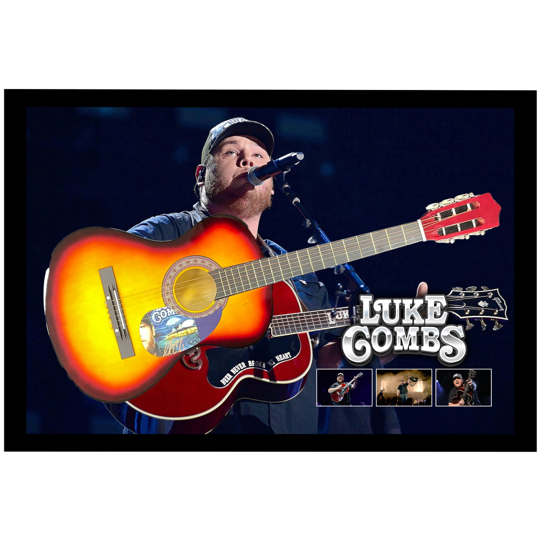 Music Luke Combs Hand Signed & Framed Full Size Acoustic Guitar with Custom Backdrop (JSA