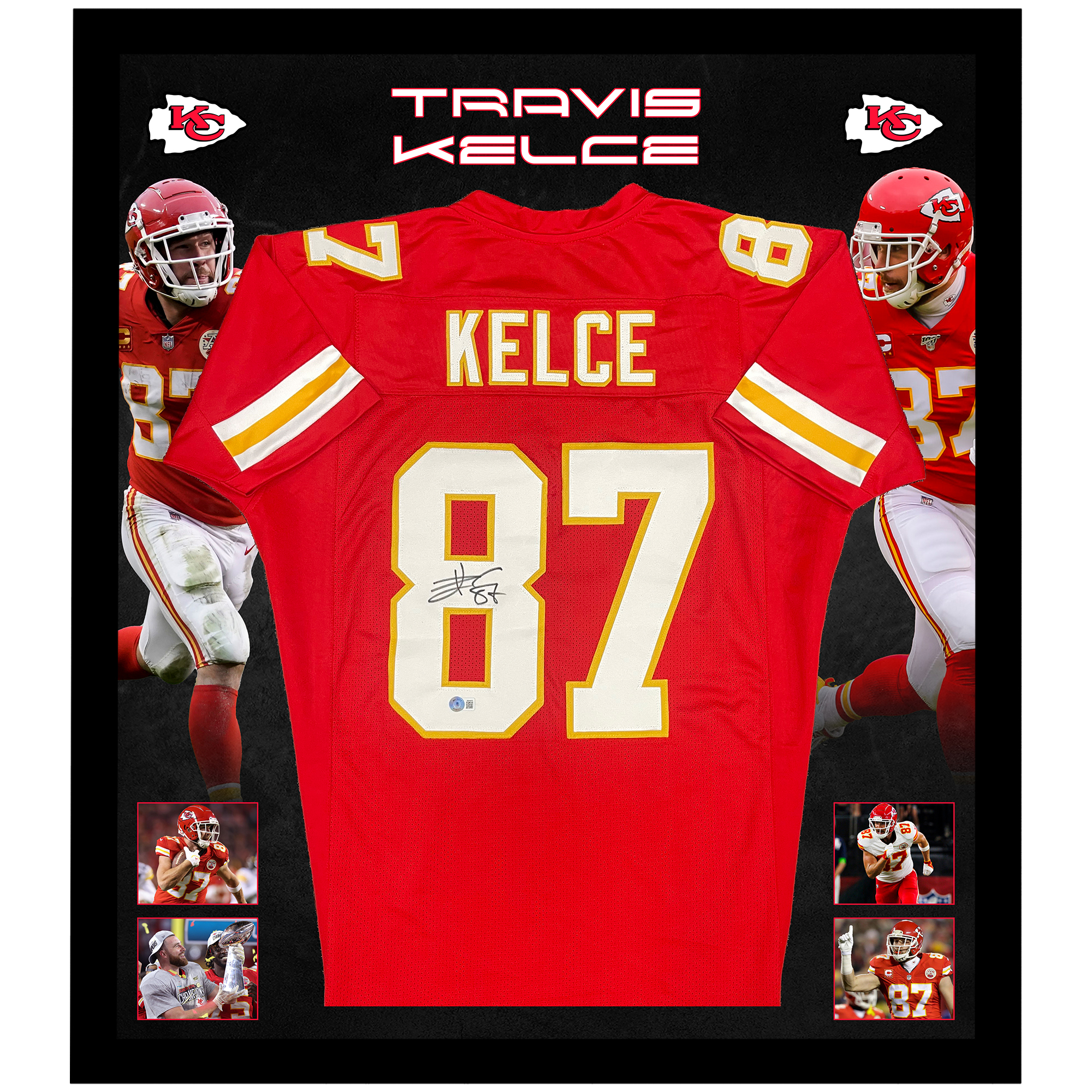 NFL – TRAVIS KELCE Signed & Framed Kansas City Chiefs Jersey (B...