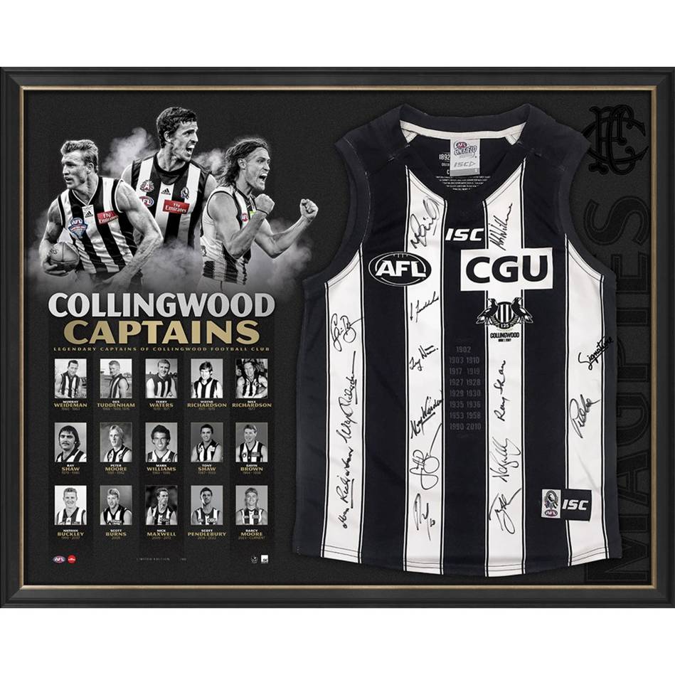 COLLINGWOOD MAGPIES CAPTAINS DELUXE SIGNED GUERNSEY DISPLAY