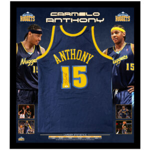 Basketball - Carmelo Anthony Signed & Framed Denver Nuggets Dark Blue Jersey (PSA Hologram)