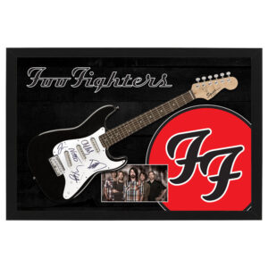Music – Foo Fighters Hand Signed & Framed Full Size Guitar With Backdrop