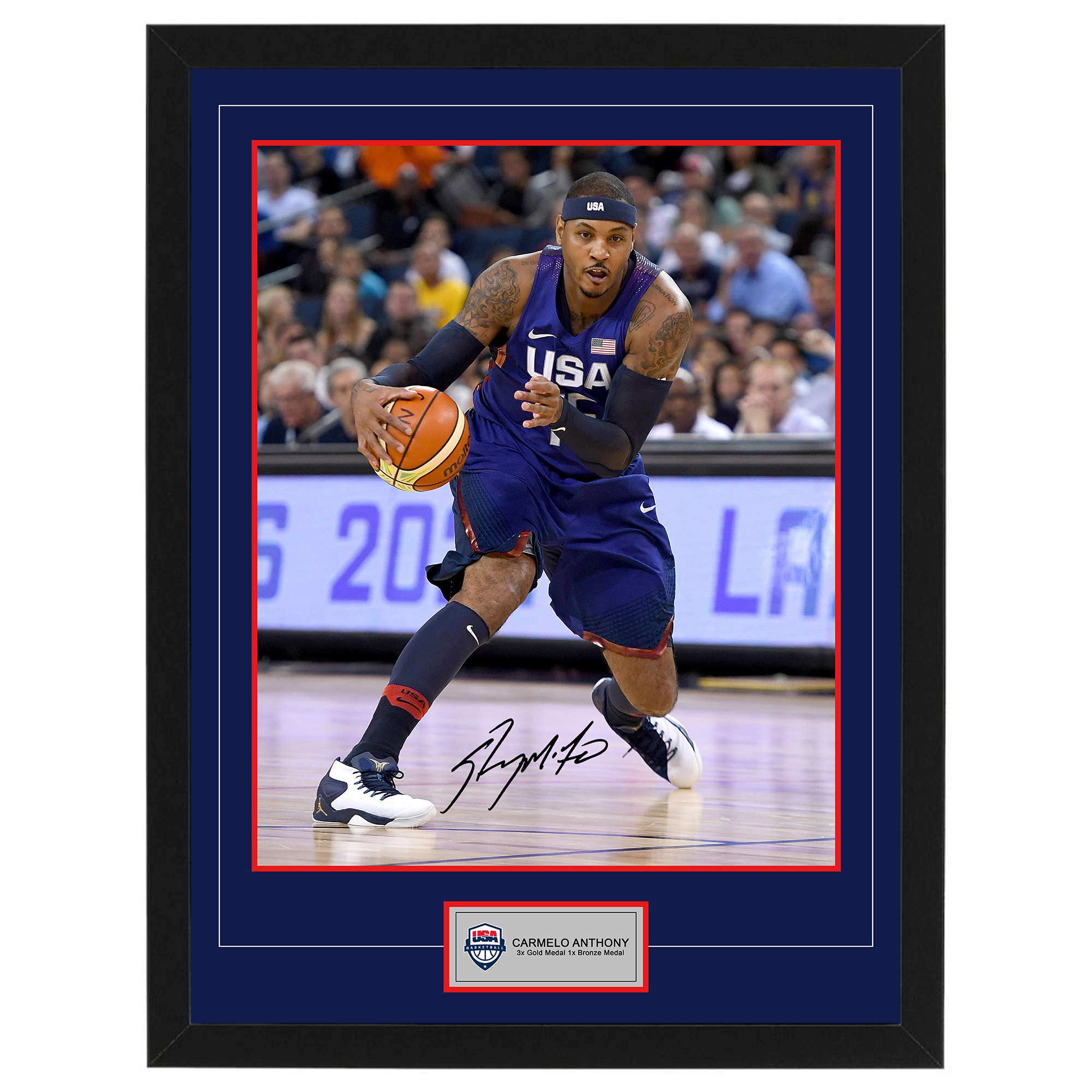 Basketball – CARMELO ANTHONY Signed & Framed Team USA 16×2...