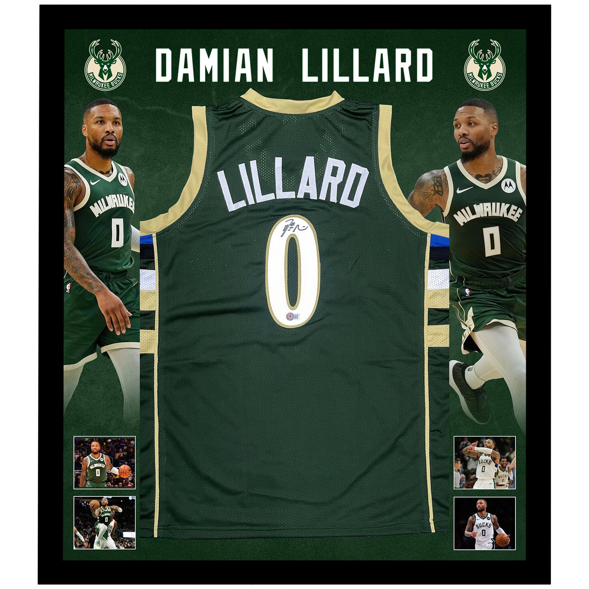 Basketball – Damian Lillard Signed & Framed Milwaukee Bucks...
