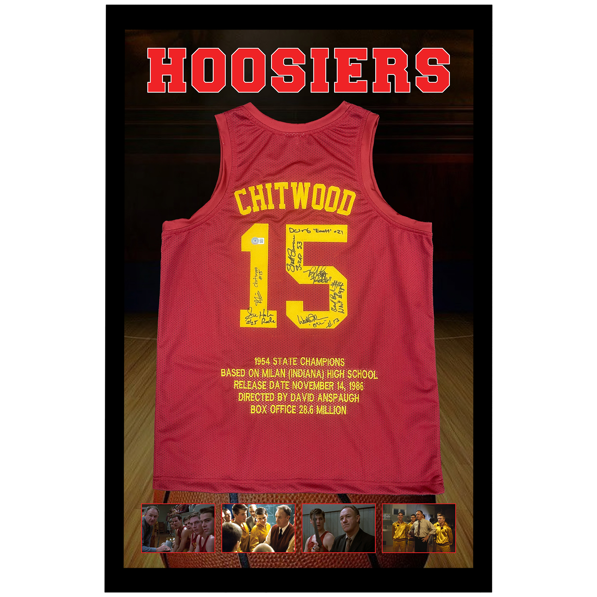 HOOSIERS Cast Signed & Framed Jersey Hickory Chitwood #15 (Becket...