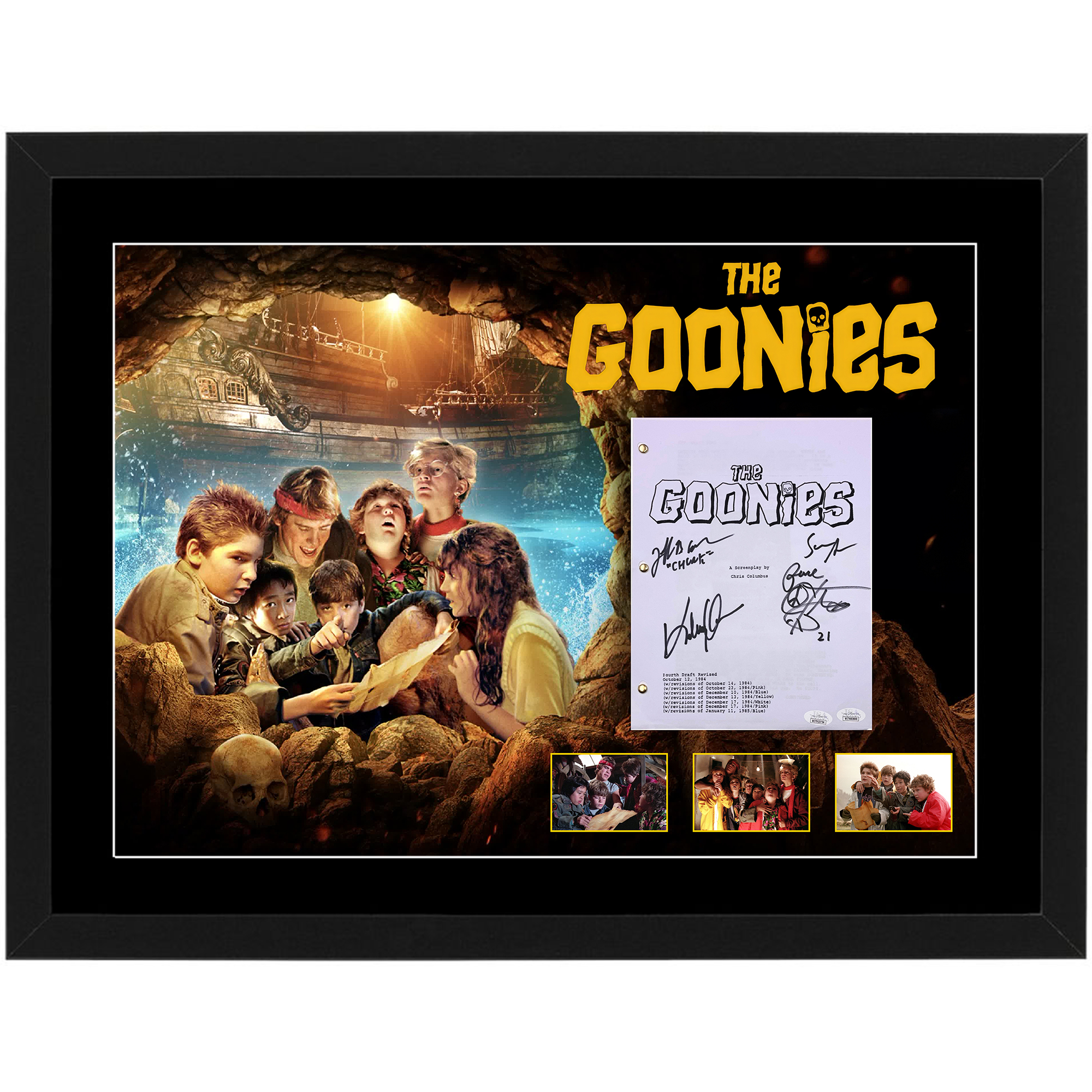 The Goonies Cast Signed & Framed Movie Script (JSA COA)