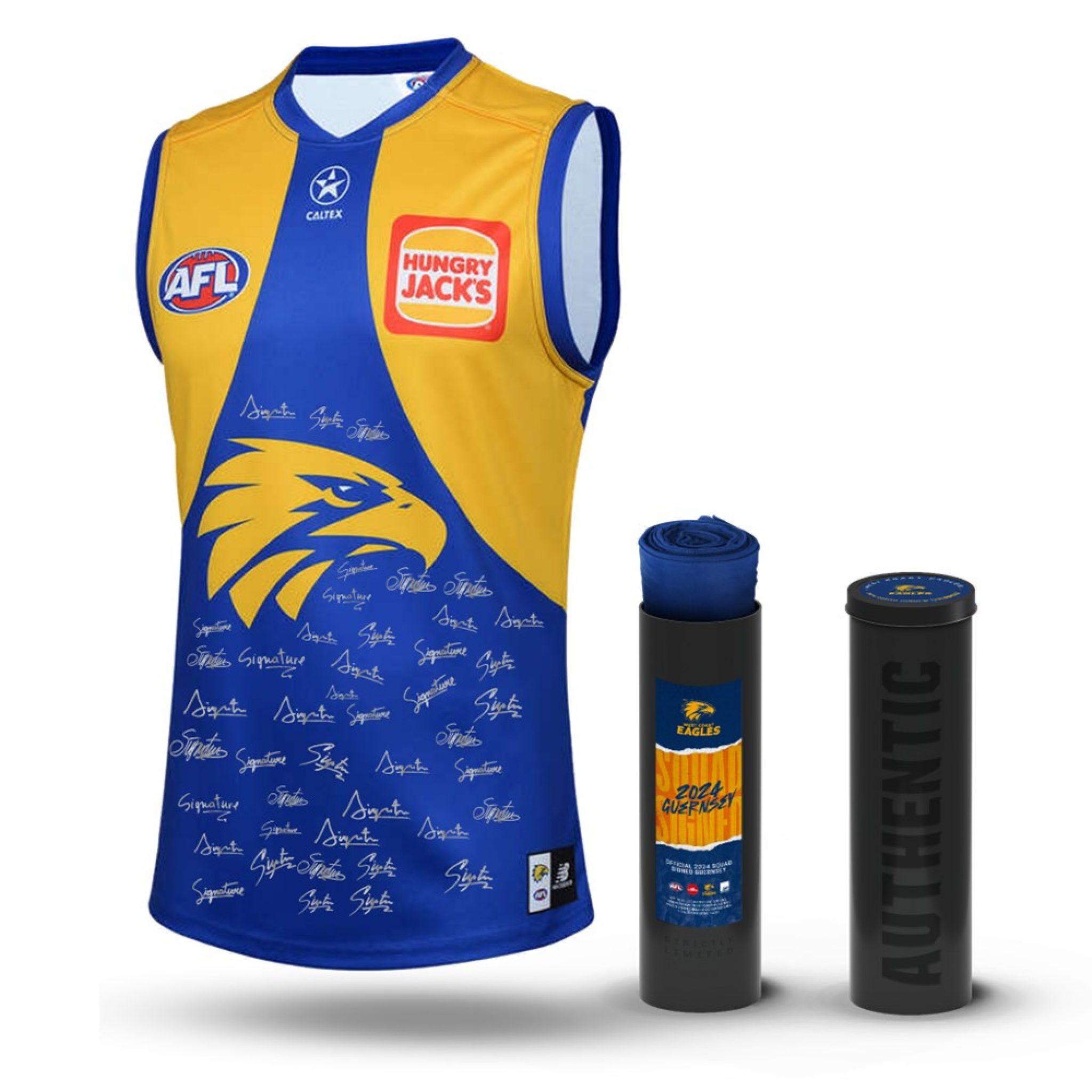 WEST COAST EAGLES 2024 SQUAD SIGNED OFFICIAL GUERNSEY Taylormade