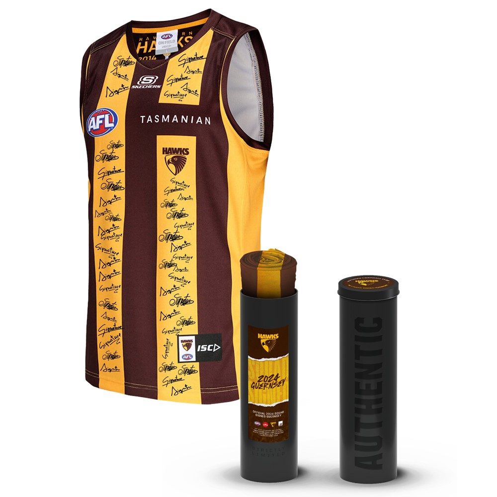 HAWTHORN FOOTBALL CLUB 2024 SQUAD SIGNED OFFICIAL GUERNSEY