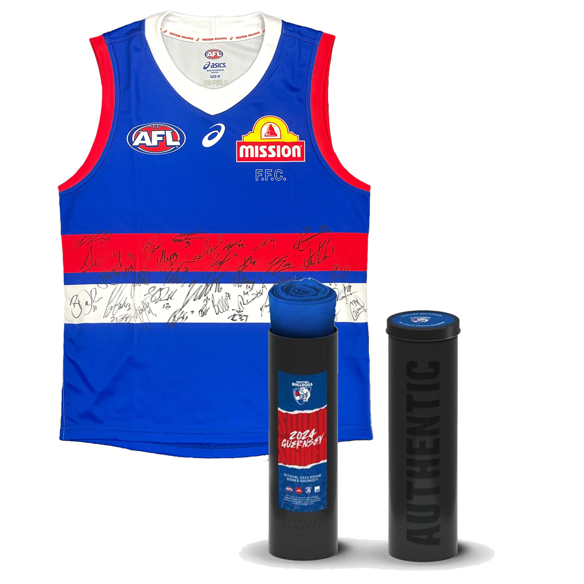 WESTERN BULLDOGS 2024 SQUAD SIGNED OFFICIAL GUERNSEY