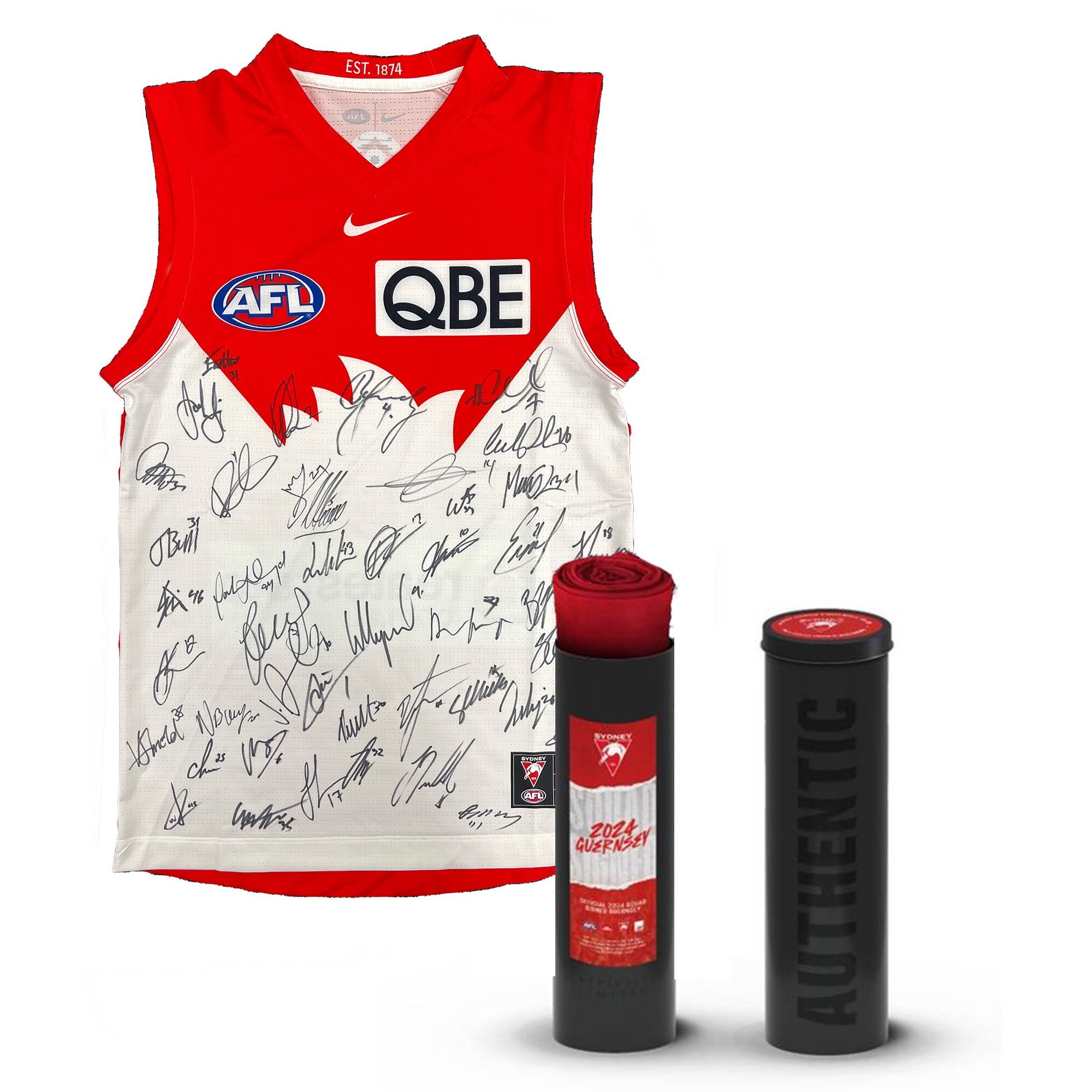 SYDNEY SWANS 2024 SQUAD SIGNED OFFICIAL GUERNSEY
