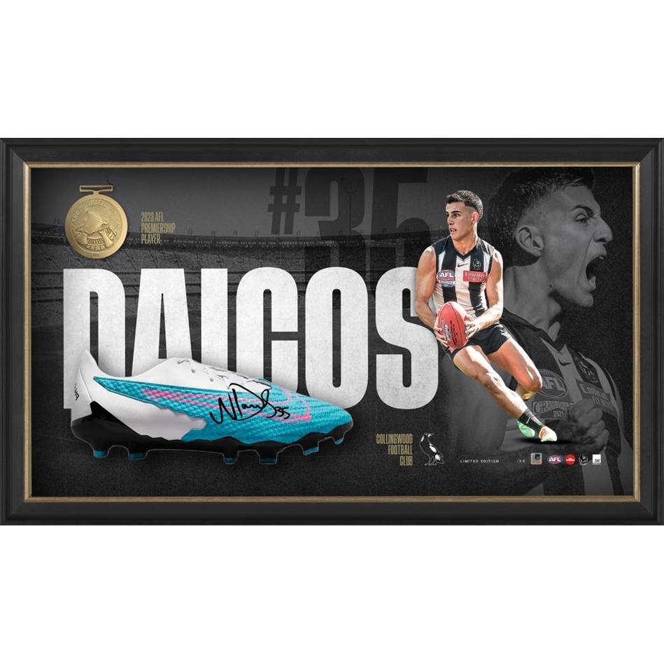 COLLINGWOOD MAGPIES NICK DAICOS SIGNED BOOT DISPLAY
