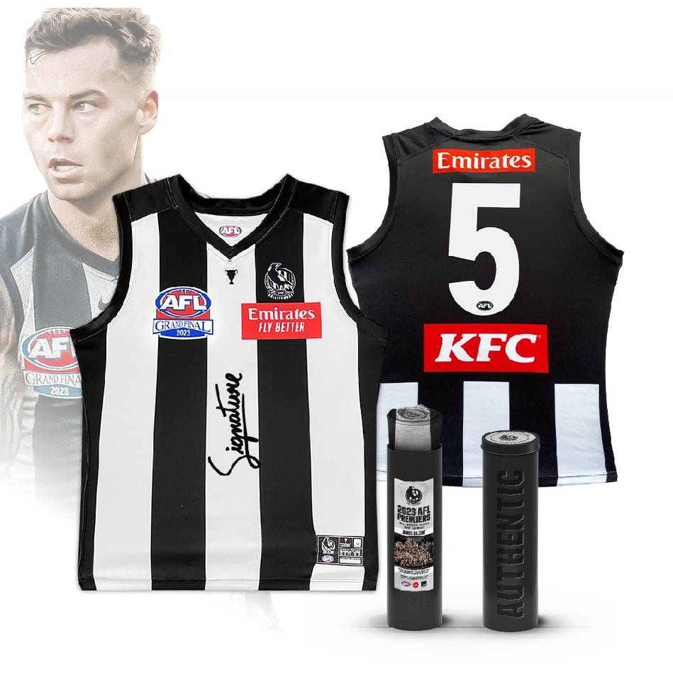COLLINGWOOD MAGPIES JAMIE ELLIOTT SIGNED 2023 GRAND FINAL GUERNSEY