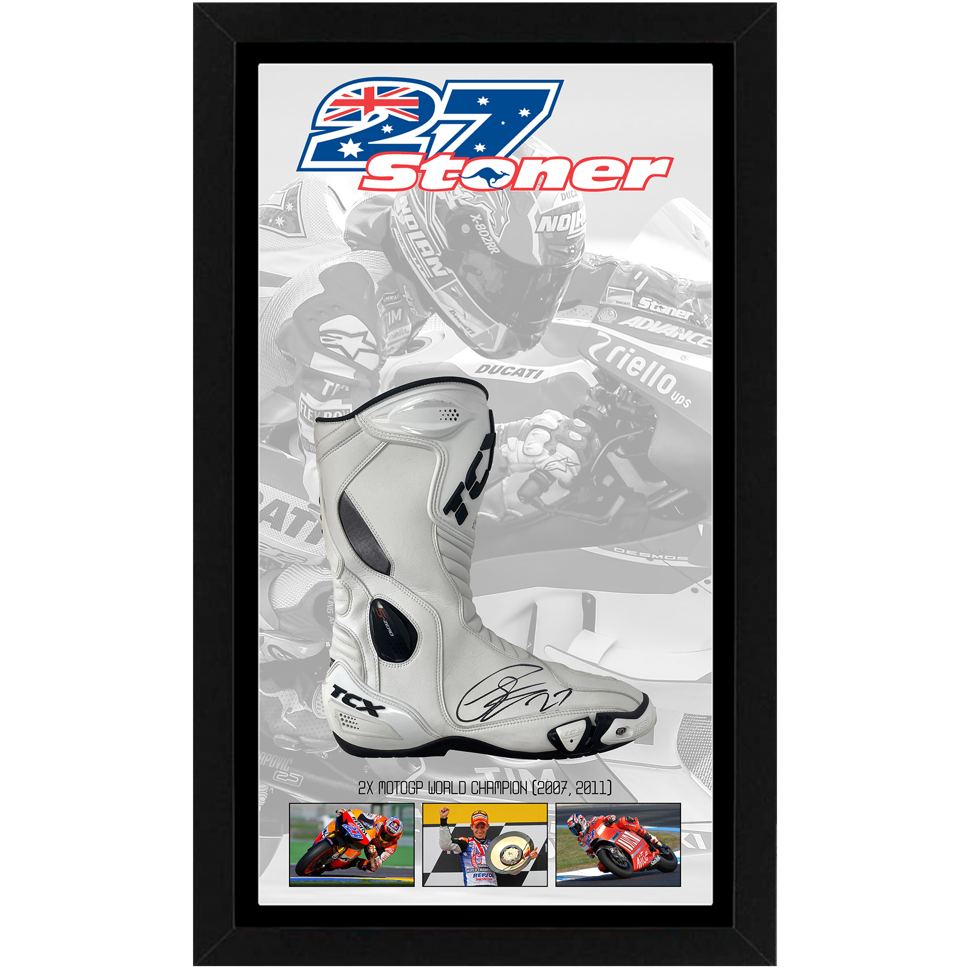 Moto GP – Casey Stoner Signed & Framed Racing Boot
