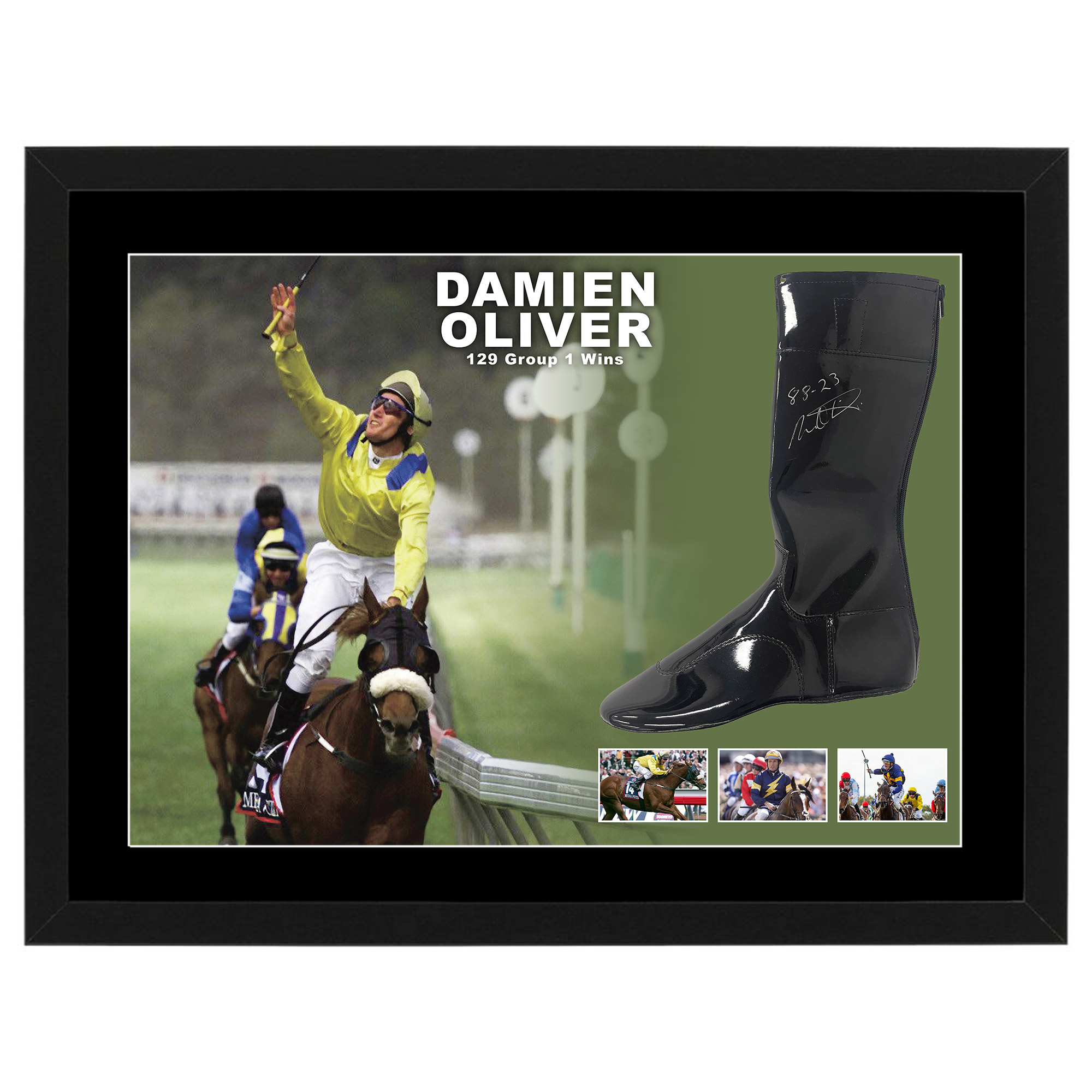 Horse Racing – Damien Oliver Signed & Framed Racing Boot