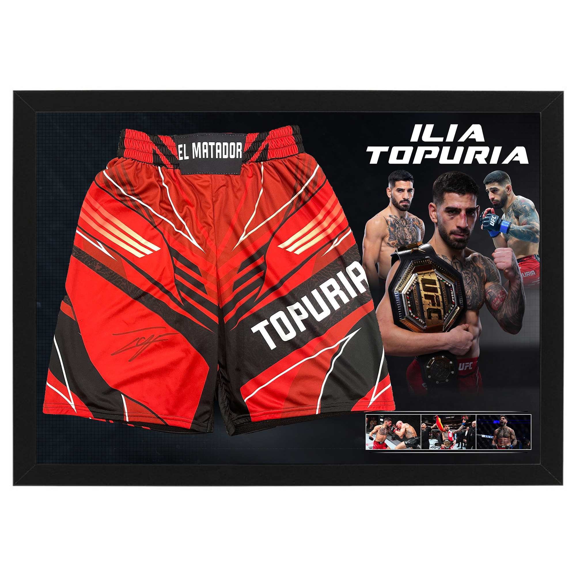 UFC – ILIA TOPURIA Signed & Framed UFC Trunks (Beckett Holo...