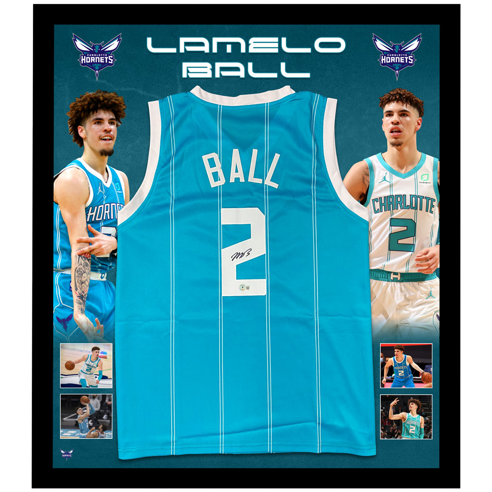 Basketball LAMELO BALL Signed Framed Charlotte Hornets Jersey