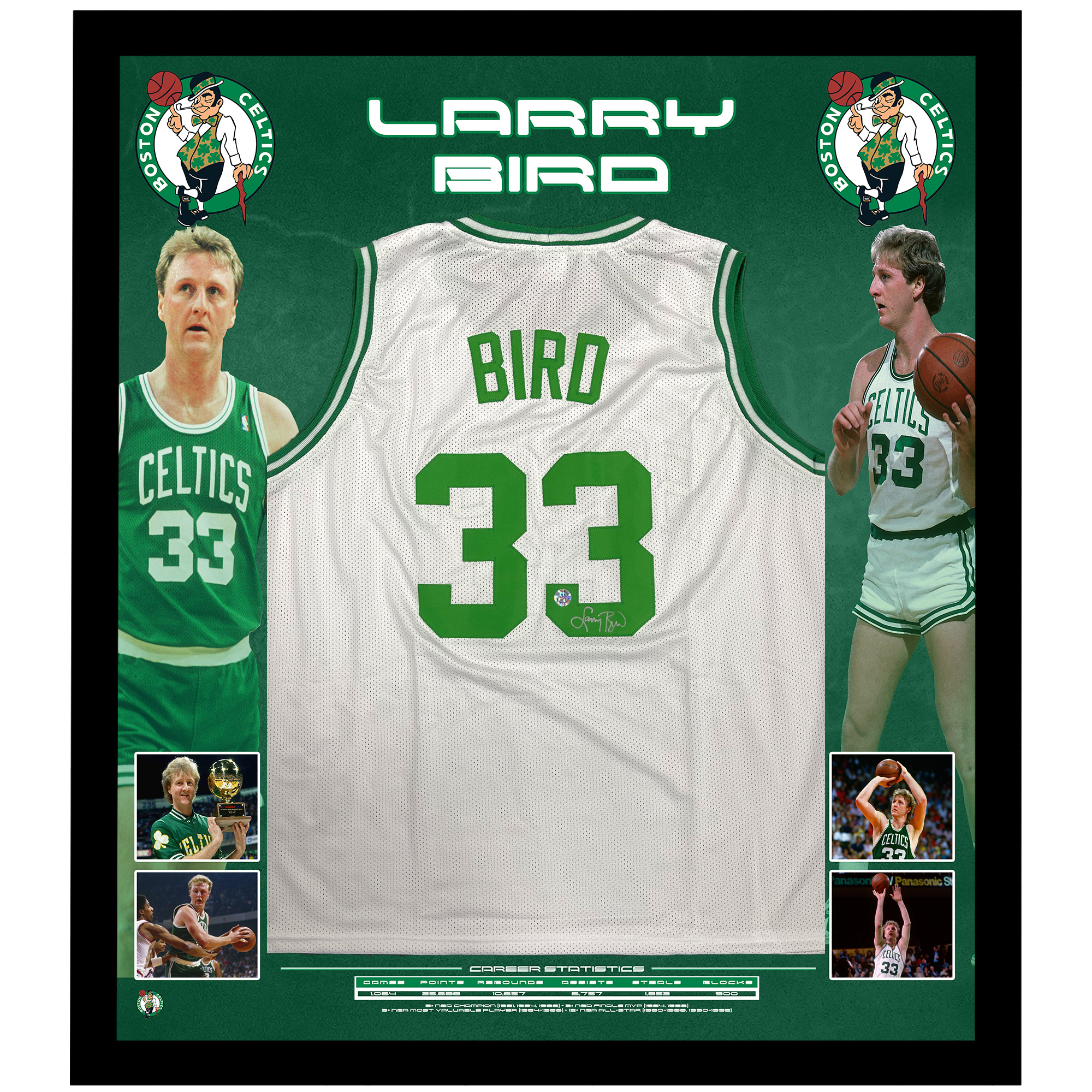 Basketball – Larry Bird Signed & Framed Boston Celtics Whit...