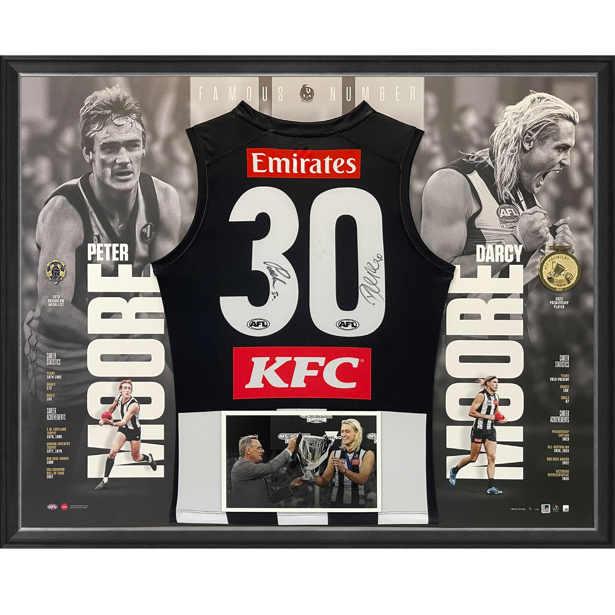COLLINGWOOD MAGPIES DARCY AND PETER MOORE SIGNED GUERNSEY DISPLAY