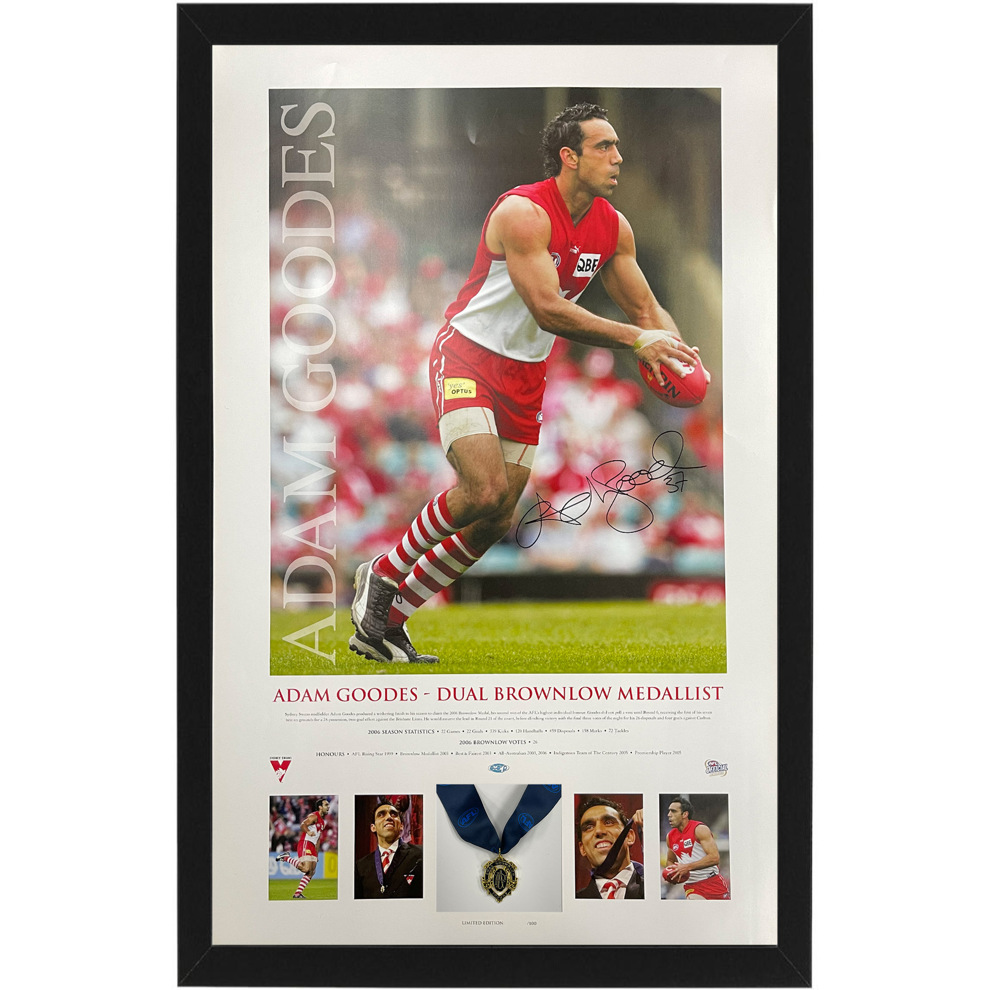 Sydney Swans – Adam Goodes Dual Brownlow Medallist Signed &...