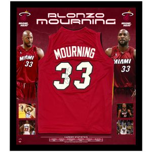 Basketball - ALONZO MOURNING Signed & Framed Red Miami Heat Jersey (JSA COA)