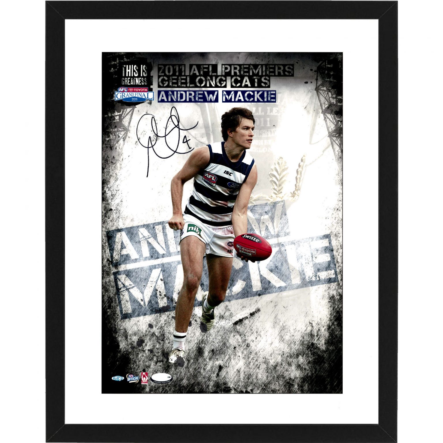 Geelong Cats - ANDREW MACKIE Signed & Framed 2011 Premiers Hero Shot ...